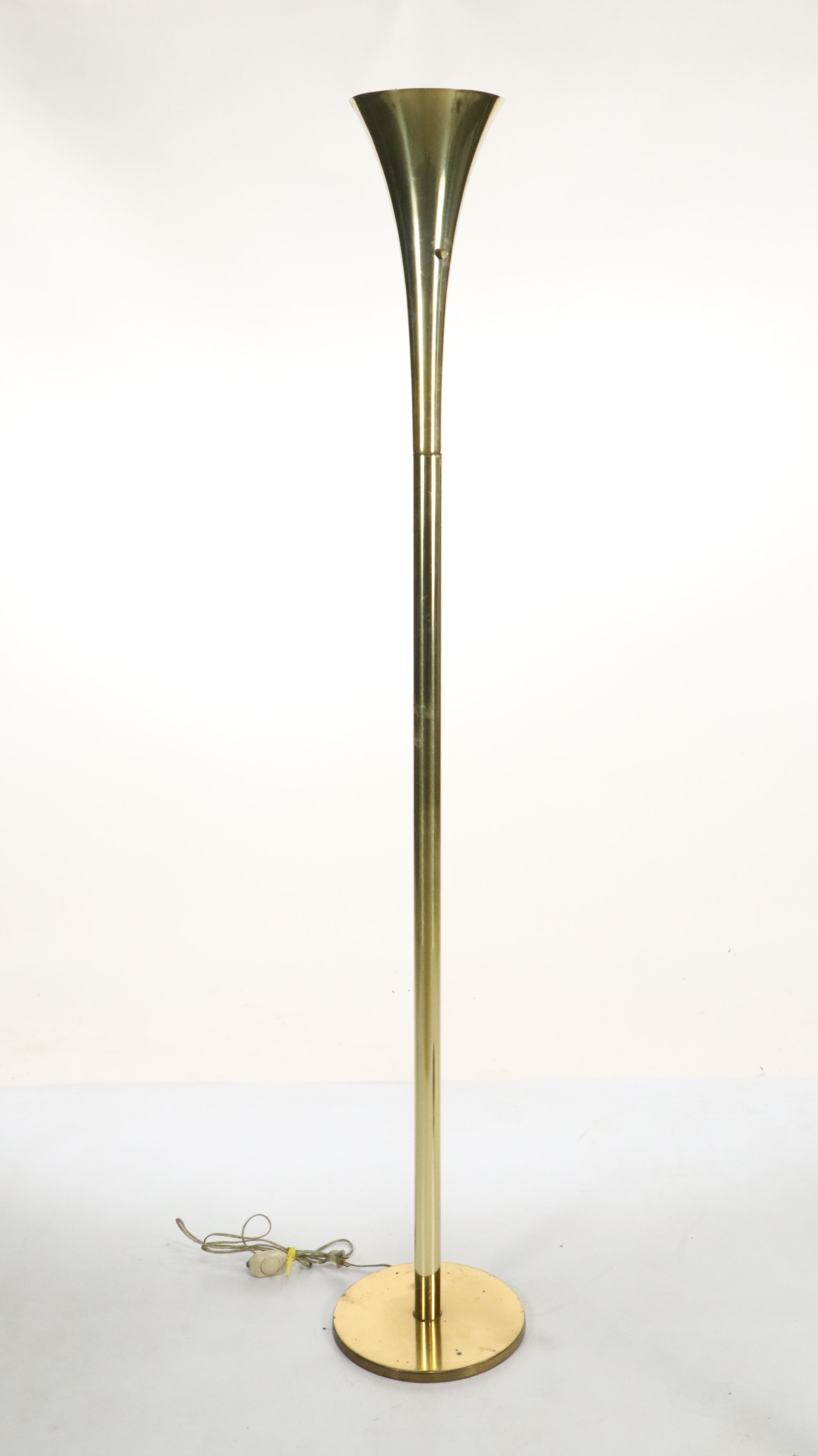 Laurel Lamp Co. Mid Century Modern Style Brass Finish Torchiere Floor Lamps