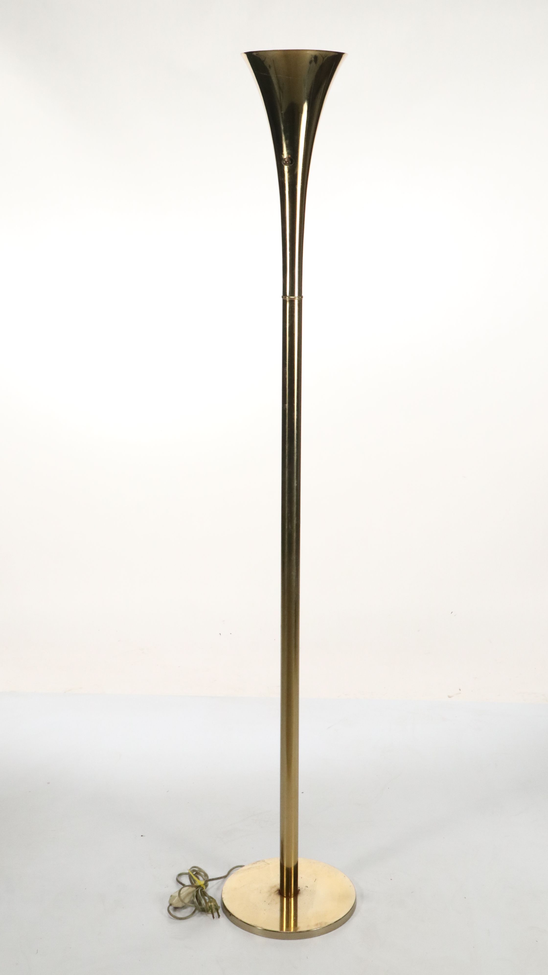 Laurel Lamp Co. Mid Century Modern Style Brass Finish Torchiere Floor Lamps