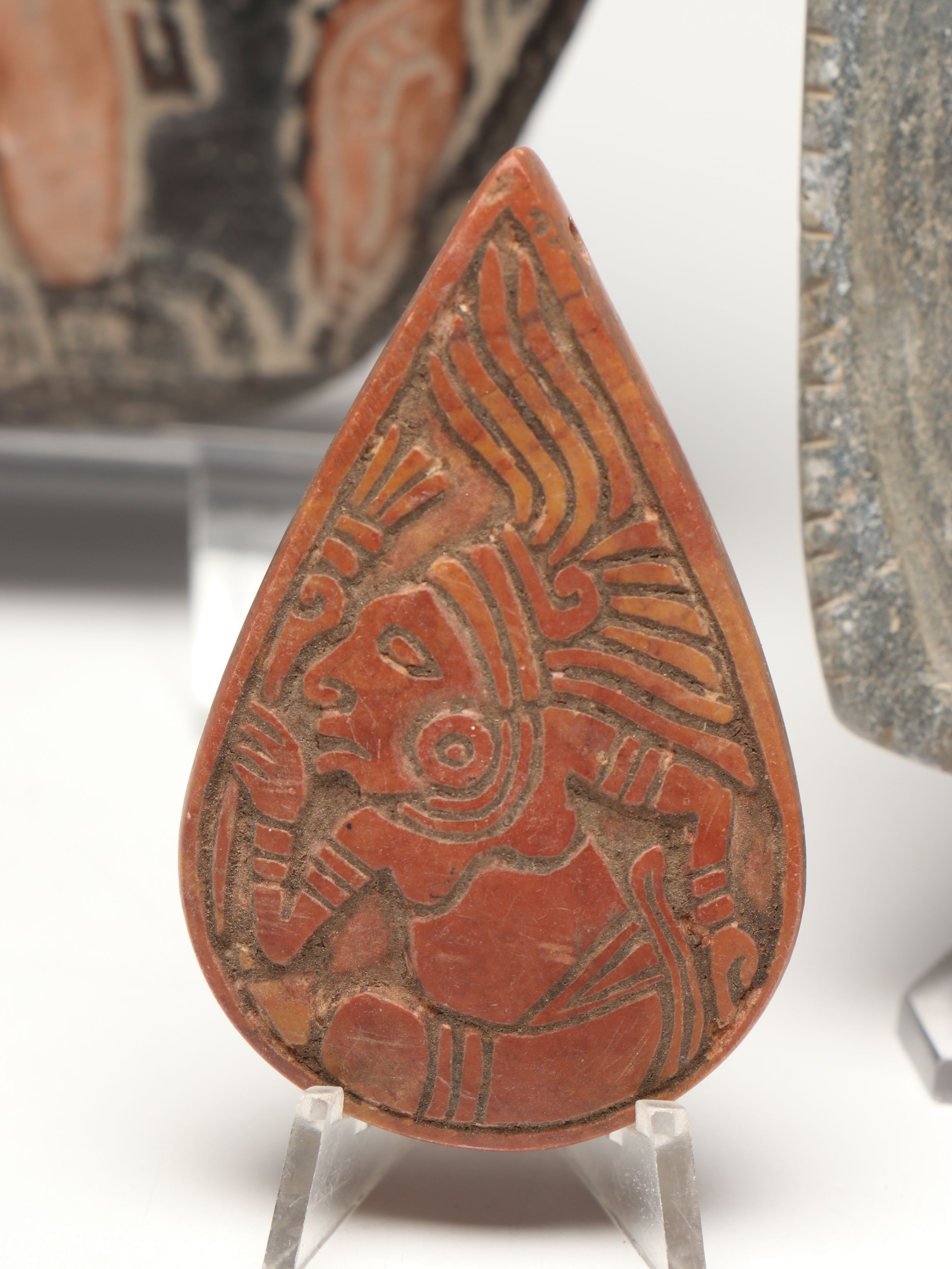 Mesoamerican Style Engraved Plaque, Pendant and Ink or Dye Grinding Stones