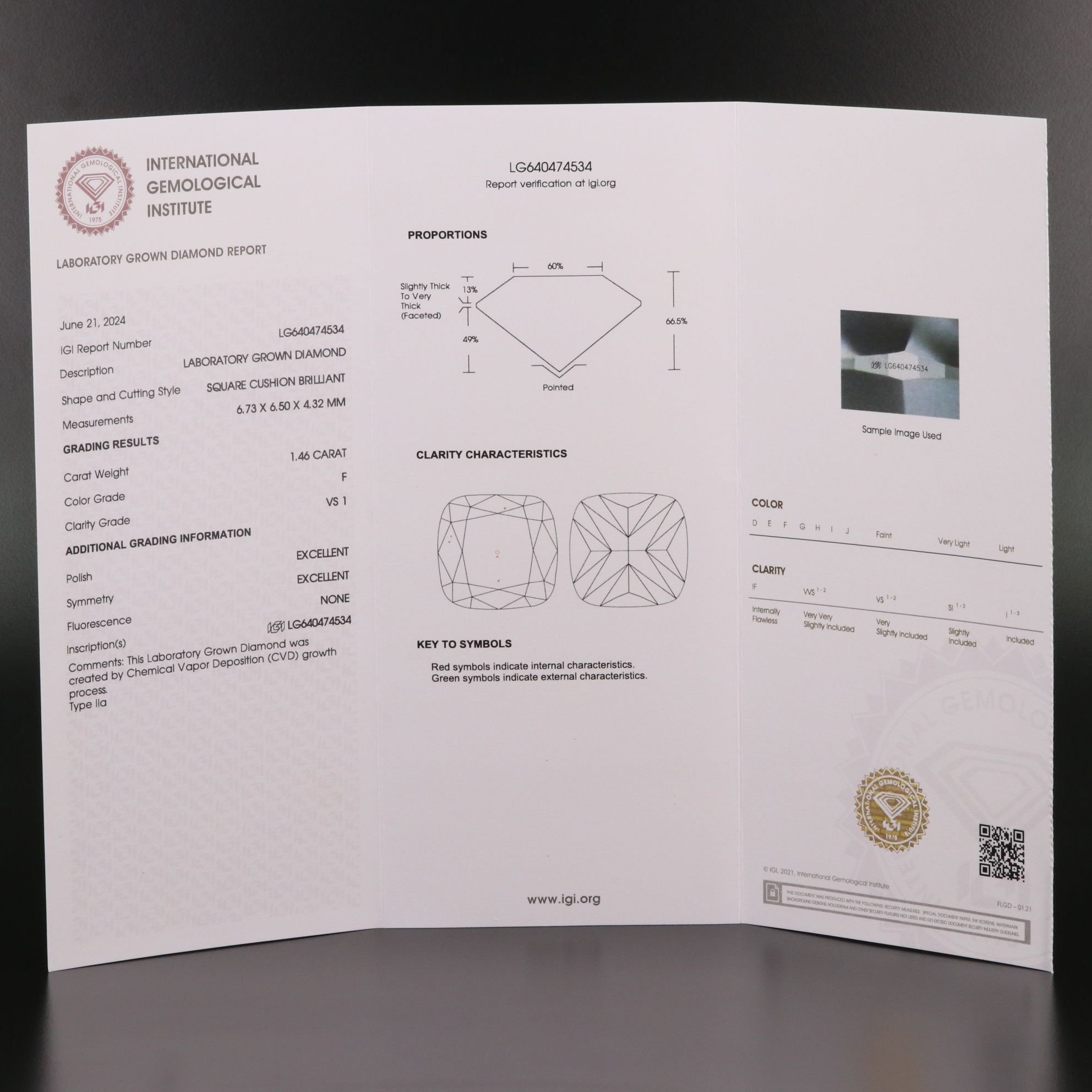 Loose 1.46 CT Lab Grown Diamond with IGI Report