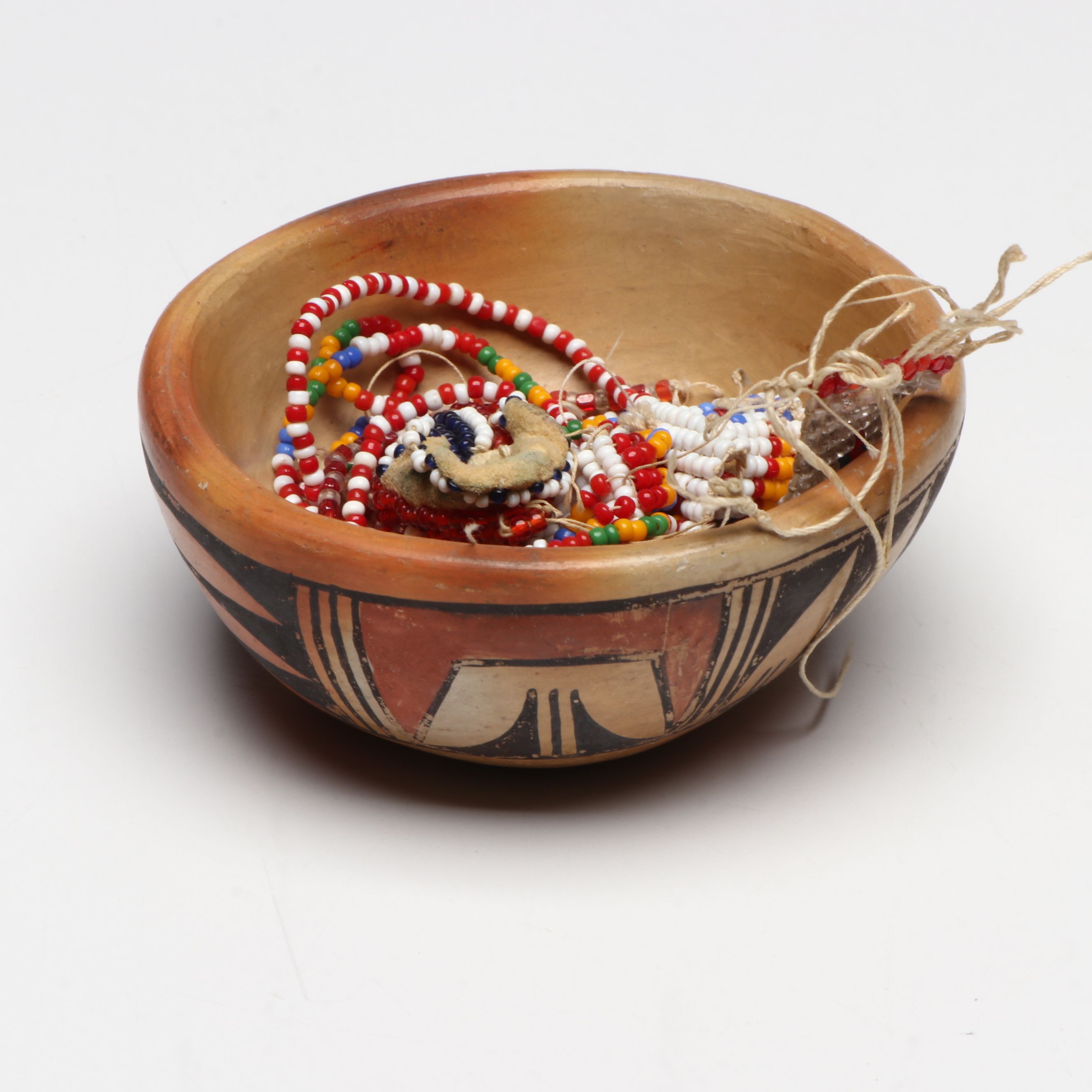 Hand-Painted Hopi and Other Southwest Art Pottery with Beaded Adornments