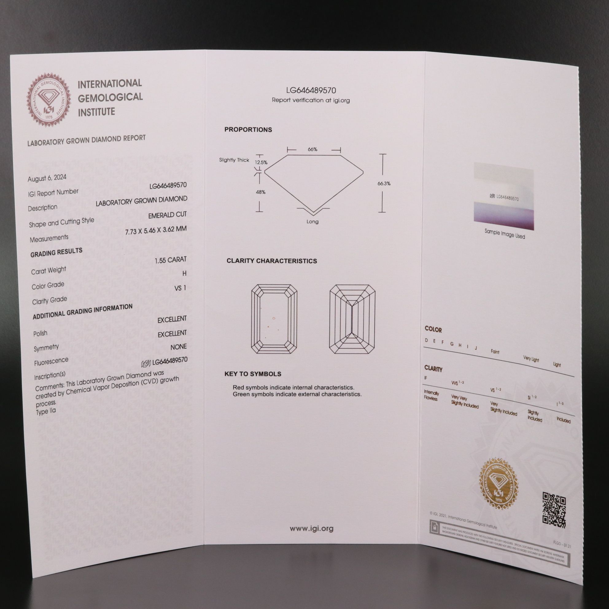 Loose 1.55 CT Lab Grown Diamond with IGI Report