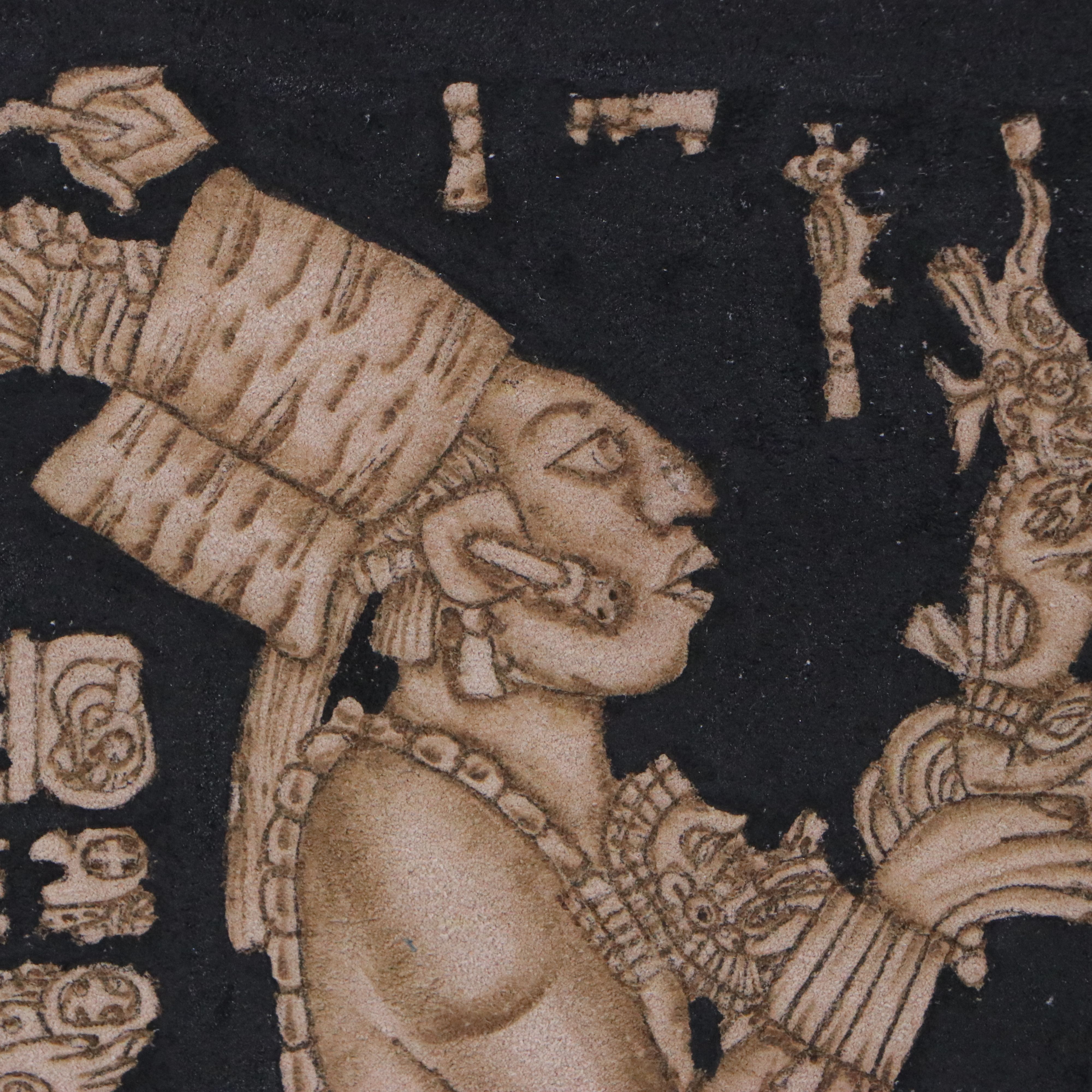 Hand-Dyed Pyrograph on Suede Leather of Chan-Bahlum II