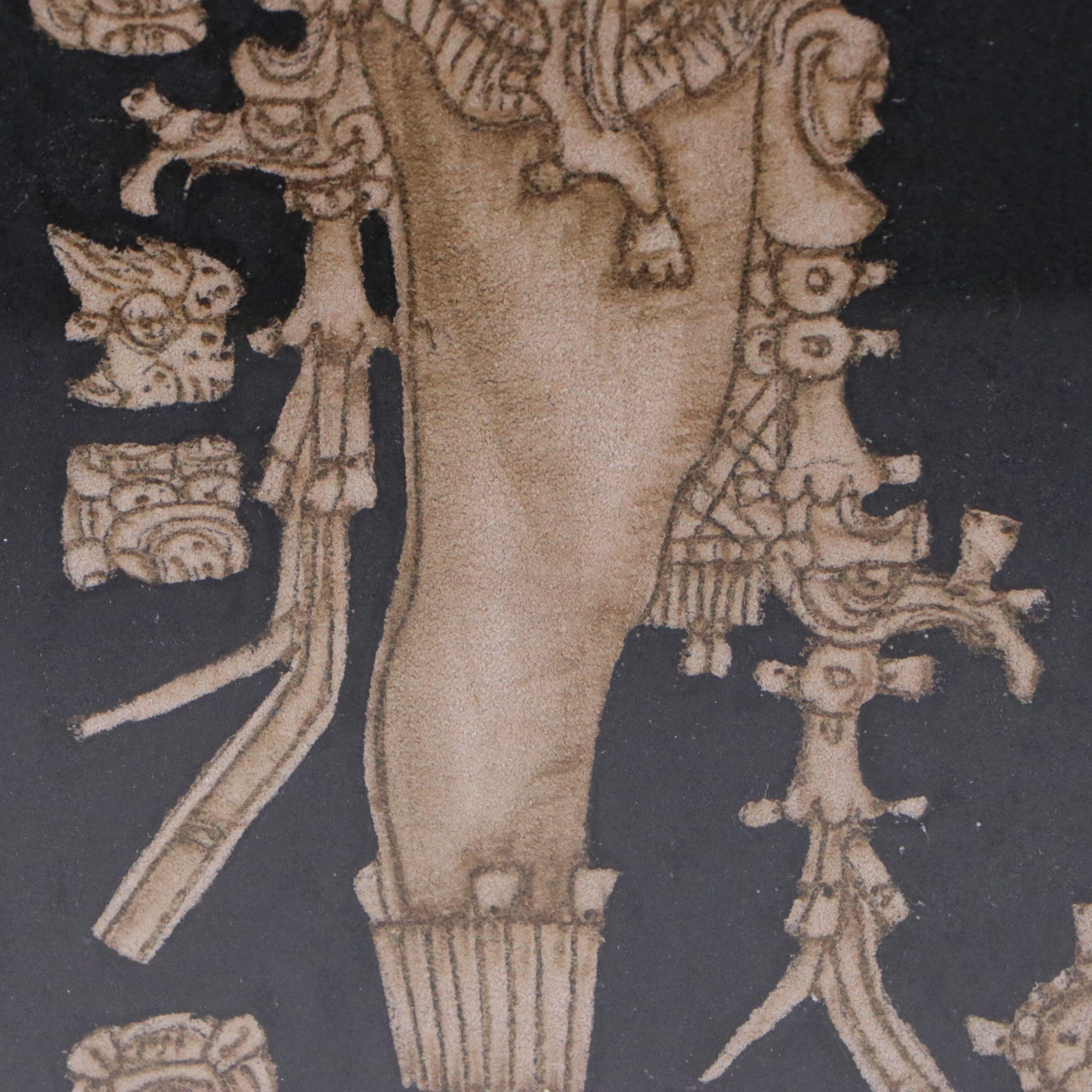 Hand-Dyed Pyrograph on Suede Leather of Chan-Bahlum II