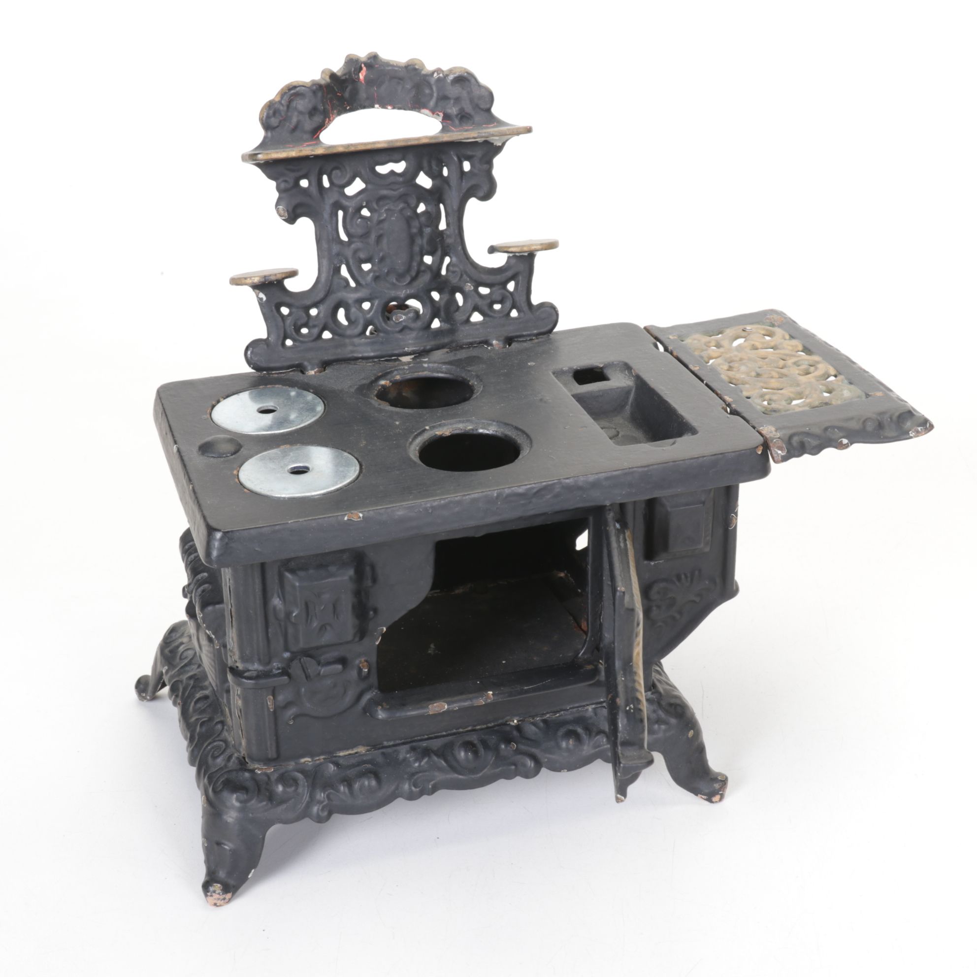 Kenton Cast Iron Toy Stove & Kitchen Accessories with Balance Scale, 19th C.