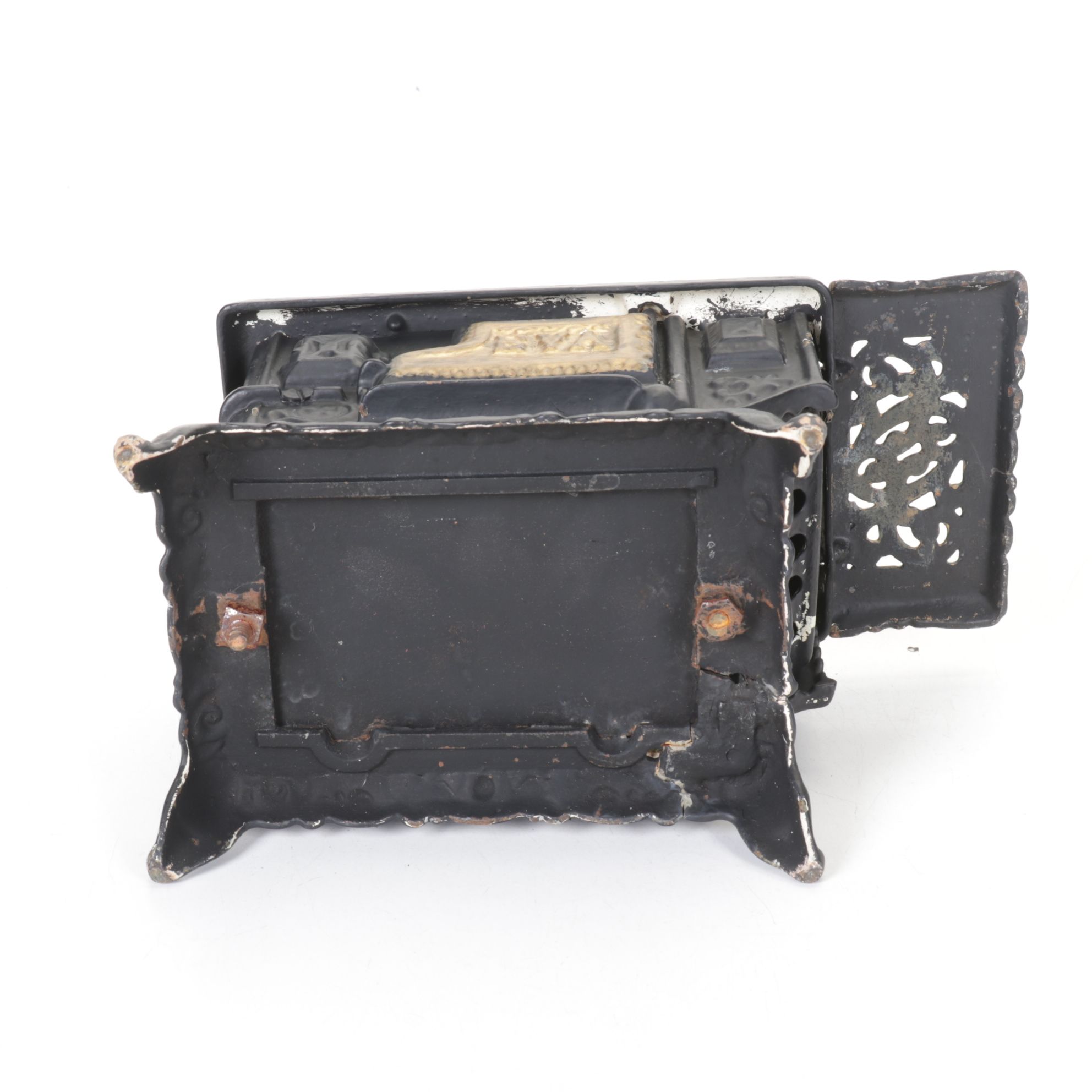 Kenton Cast Iron Toy Stove & Kitchen Accessories with Balance Scale, 19th C.