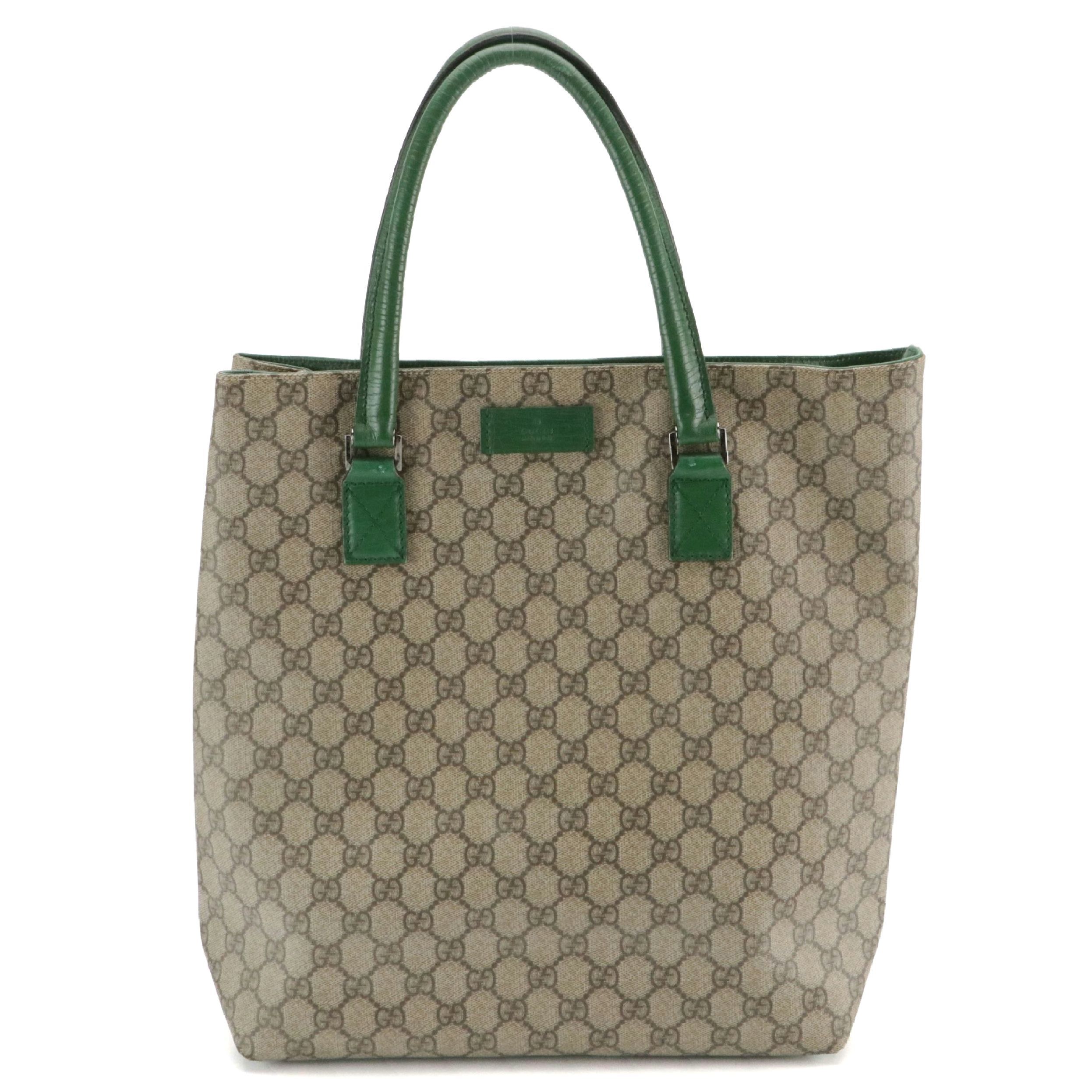 Gucci Tote in GG Supreme Canvas and Green Leather Trim