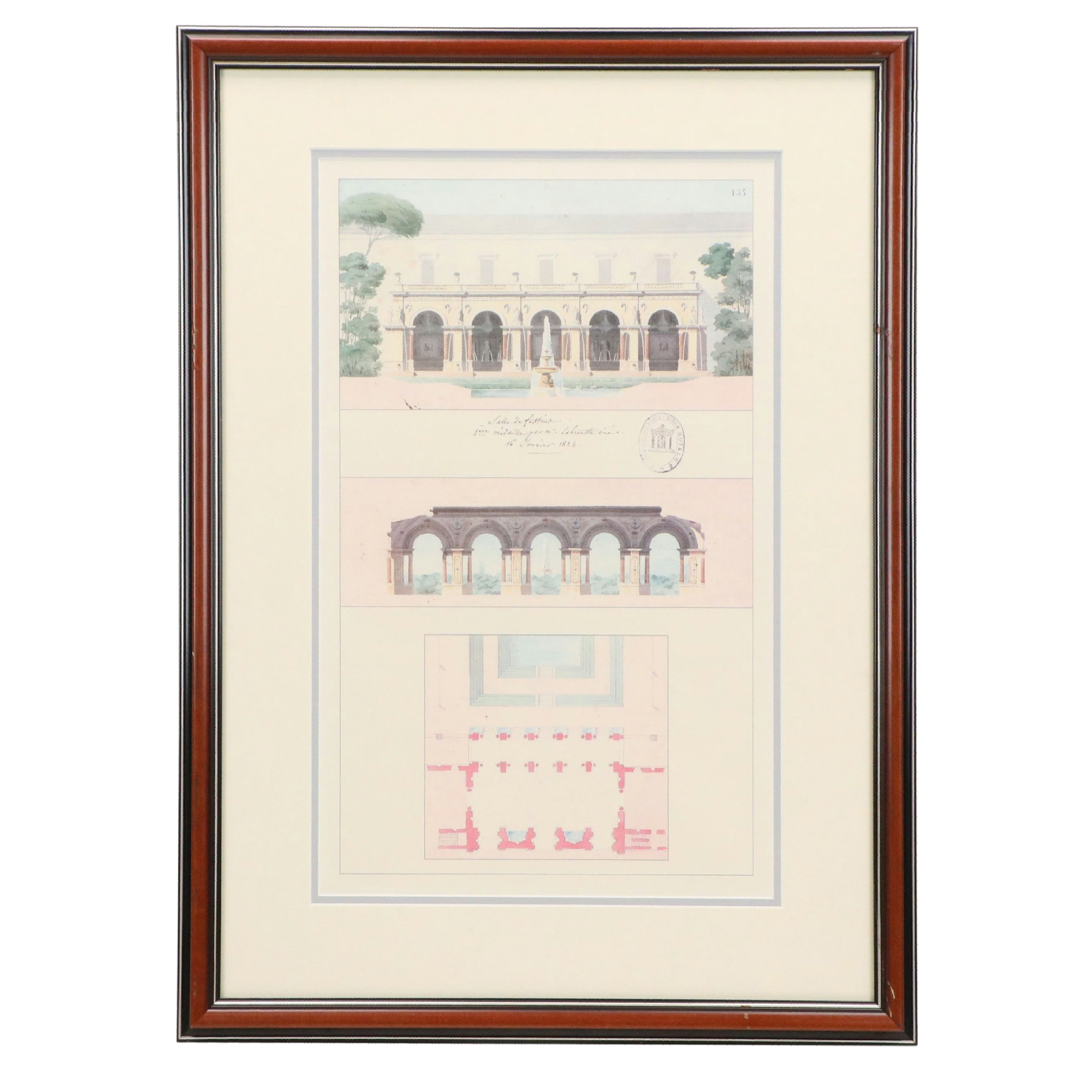 Four Offset Lithographs After French Architectural Drawings, 20th-21st C.