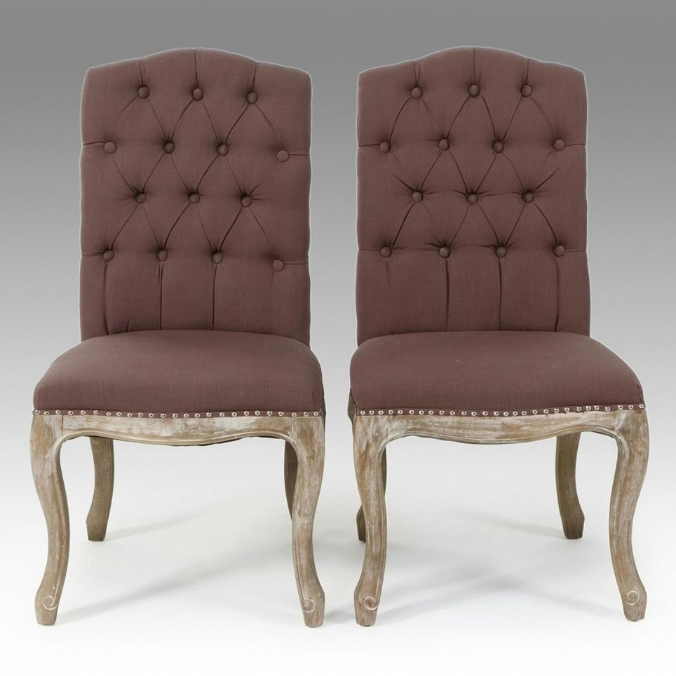 Pair of Contemporary Tufted Parsons Dining Chairs with Nailhead Trim