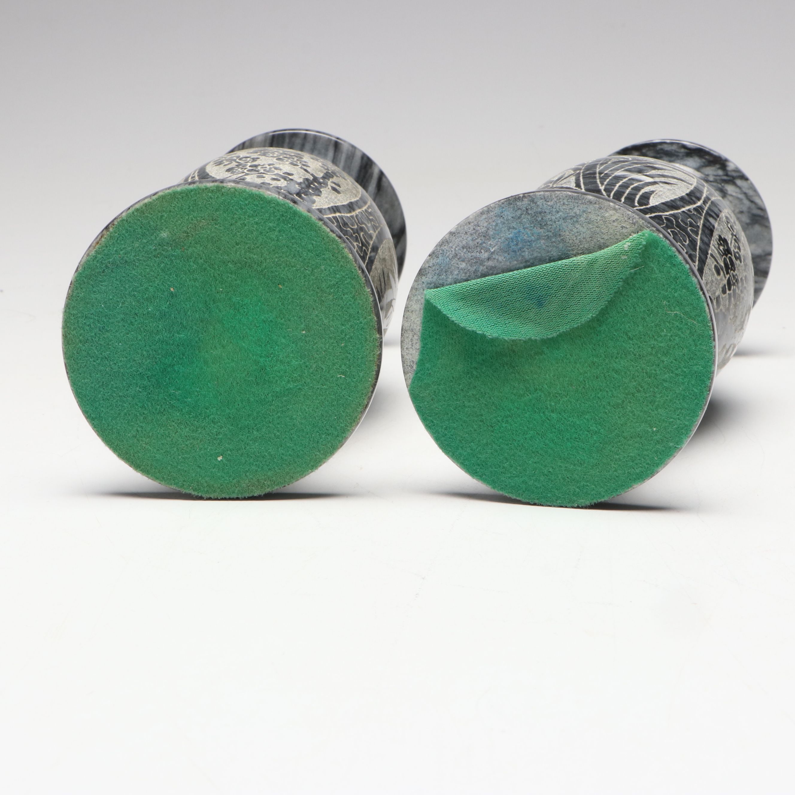 Chinese Style Etched Marble Bamboo Vases