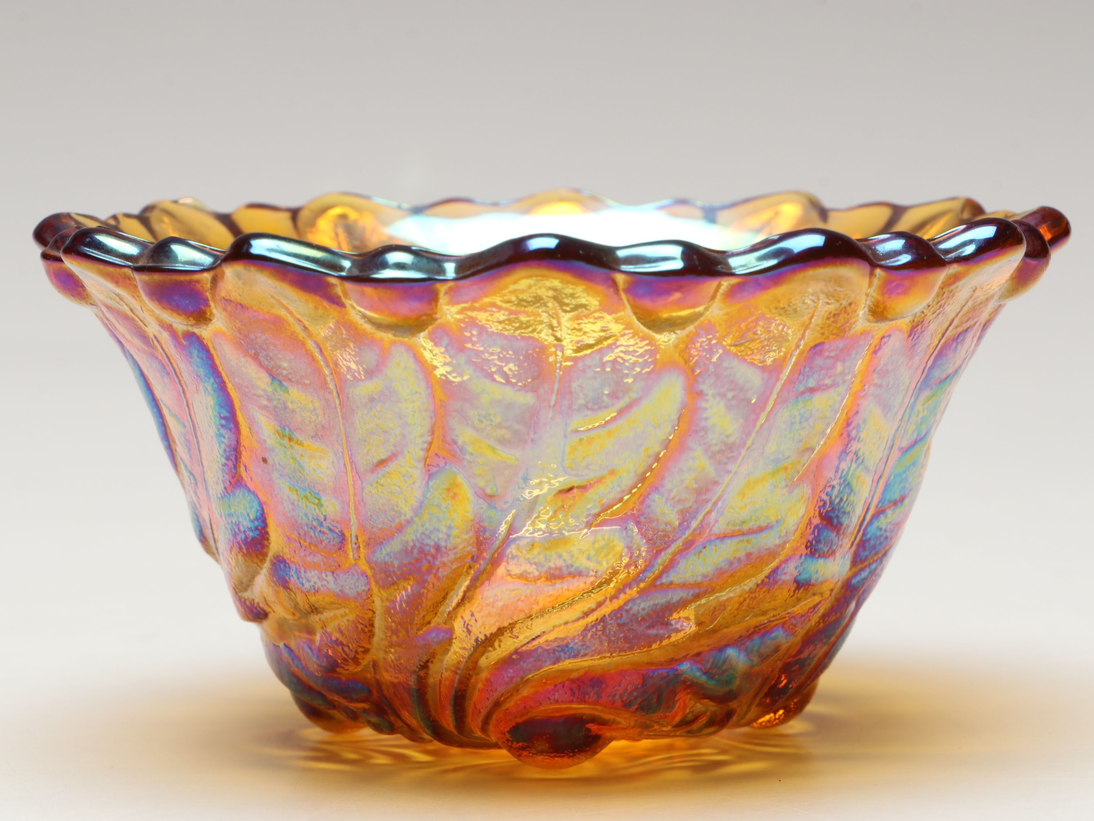 Indiana Glass "Honey Bee" Amber Glass Bowl  with Carnival Glass Candle Holder