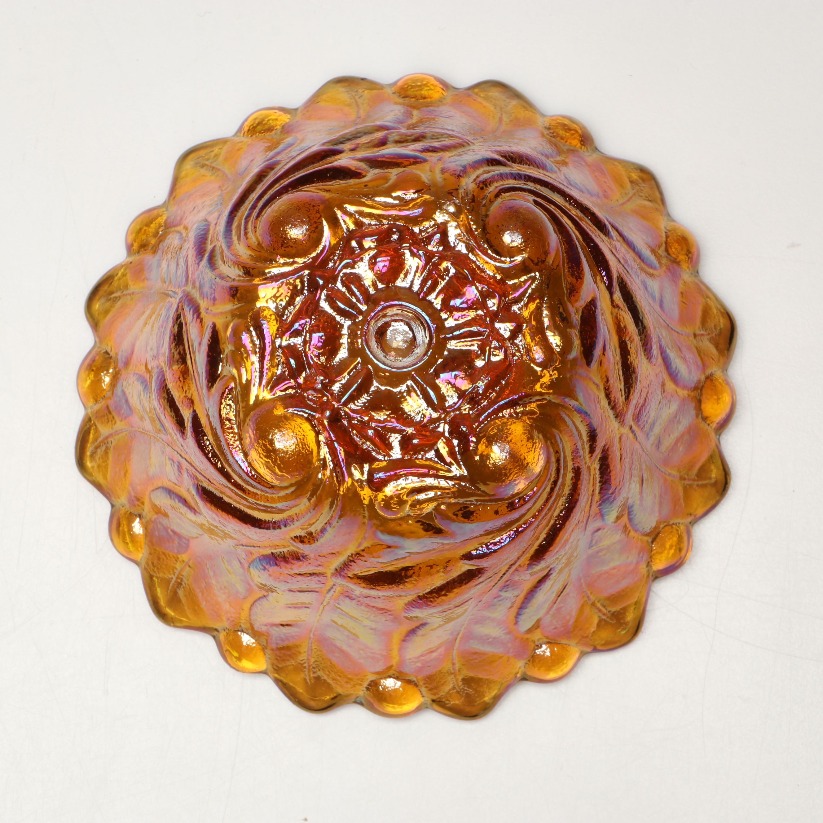 Indiana Glass "Honey Bee" Amber Glass Bowl  with Carnival Glass Candle Holder