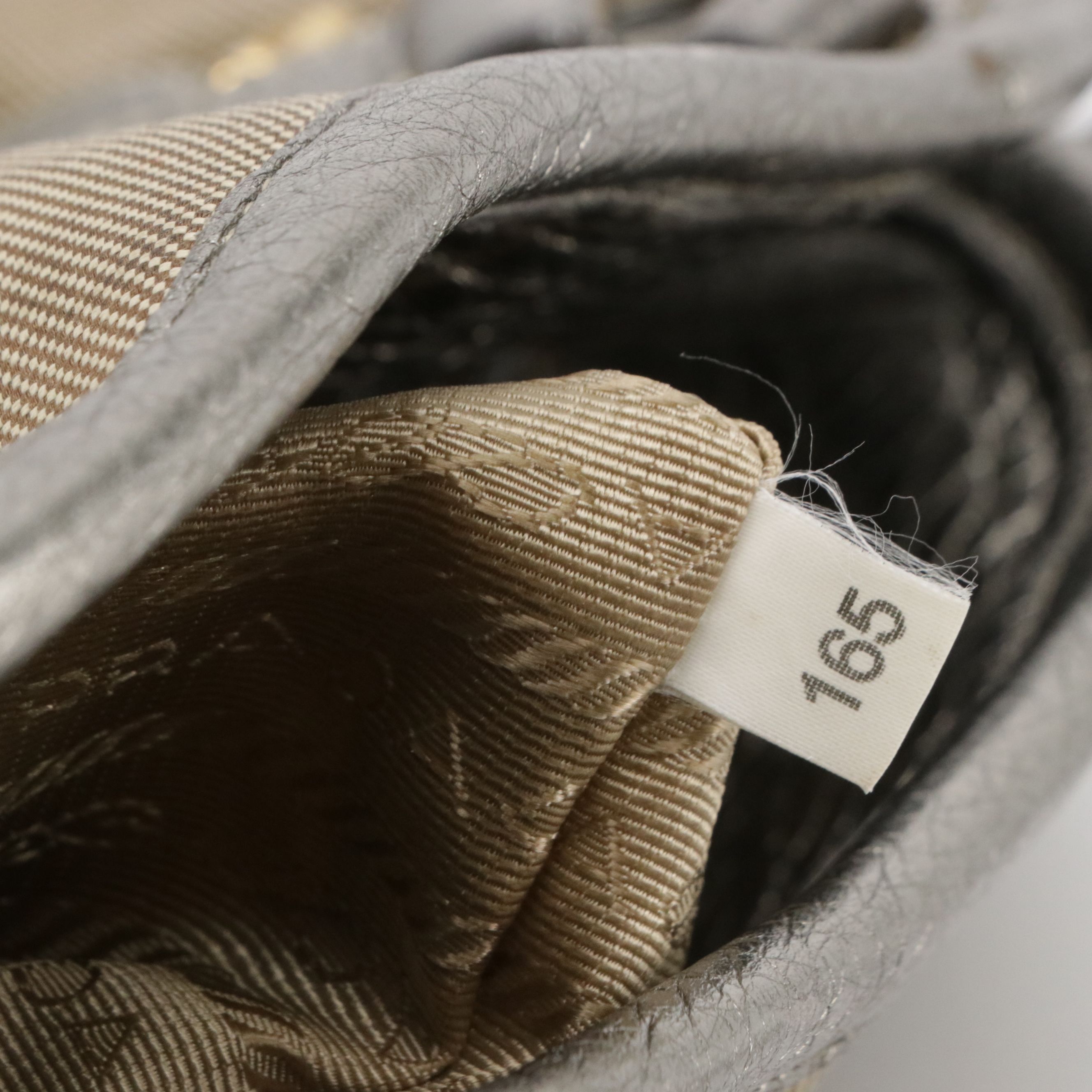 Prada Beige Canapa Logo Canvas and Silver Metallic Leather Tote