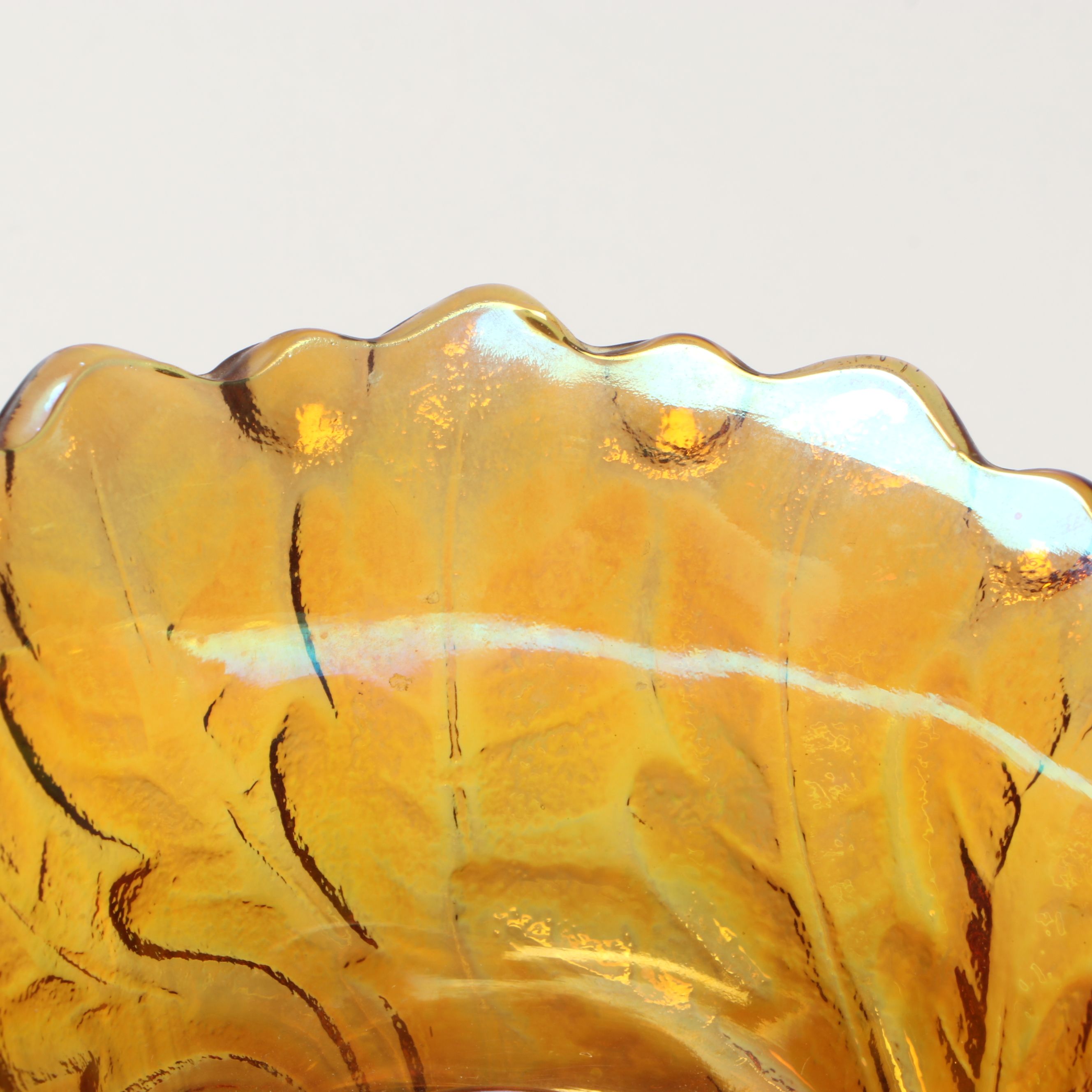 Indiana Glass "Honey Bee" Amber Glass Bowl  with Carnival Glass Candle Holder