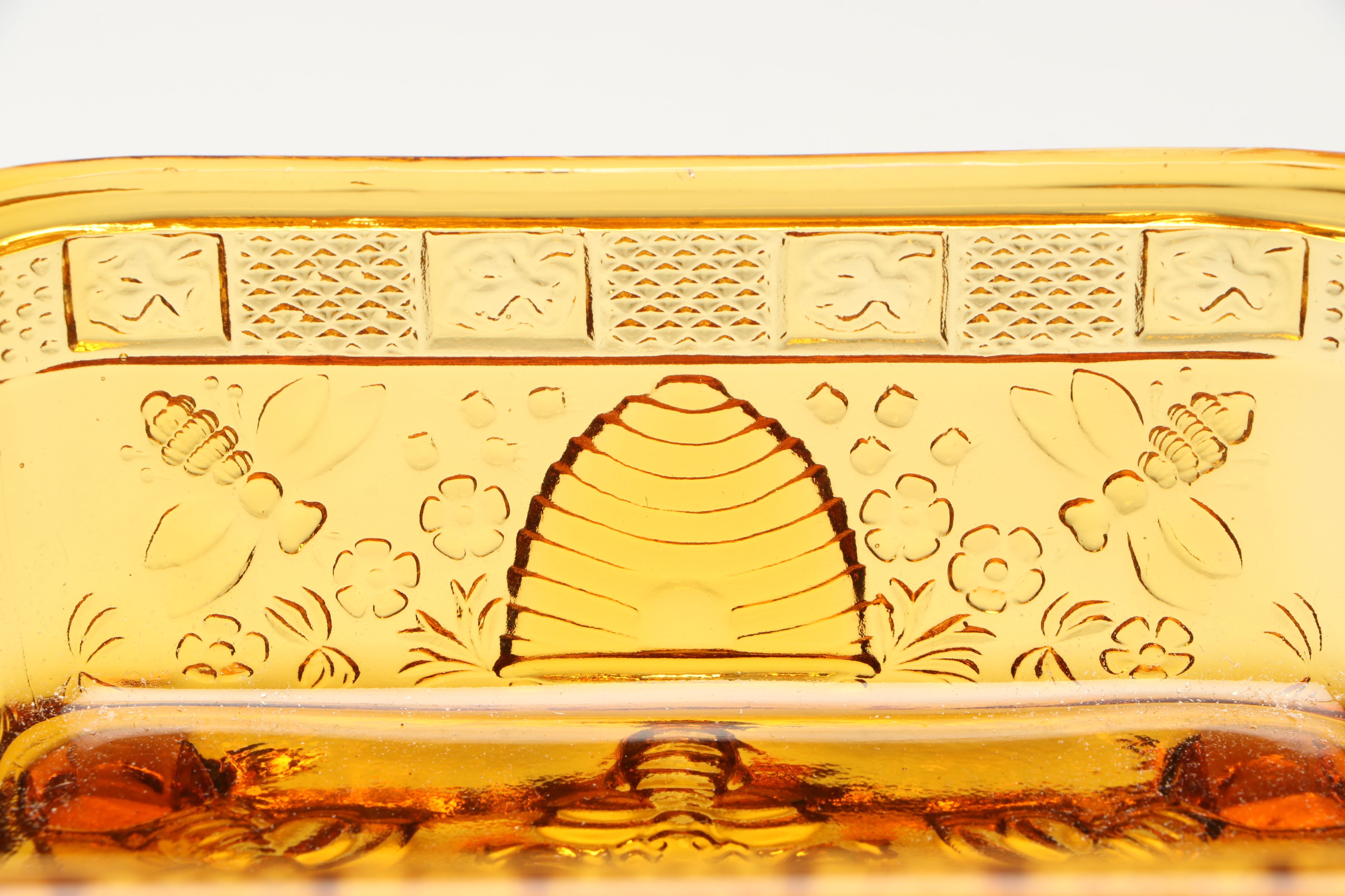 Indiana Glass "Honey Bee" Amber Glass Bowl  with Carnival Glass Candle Holder