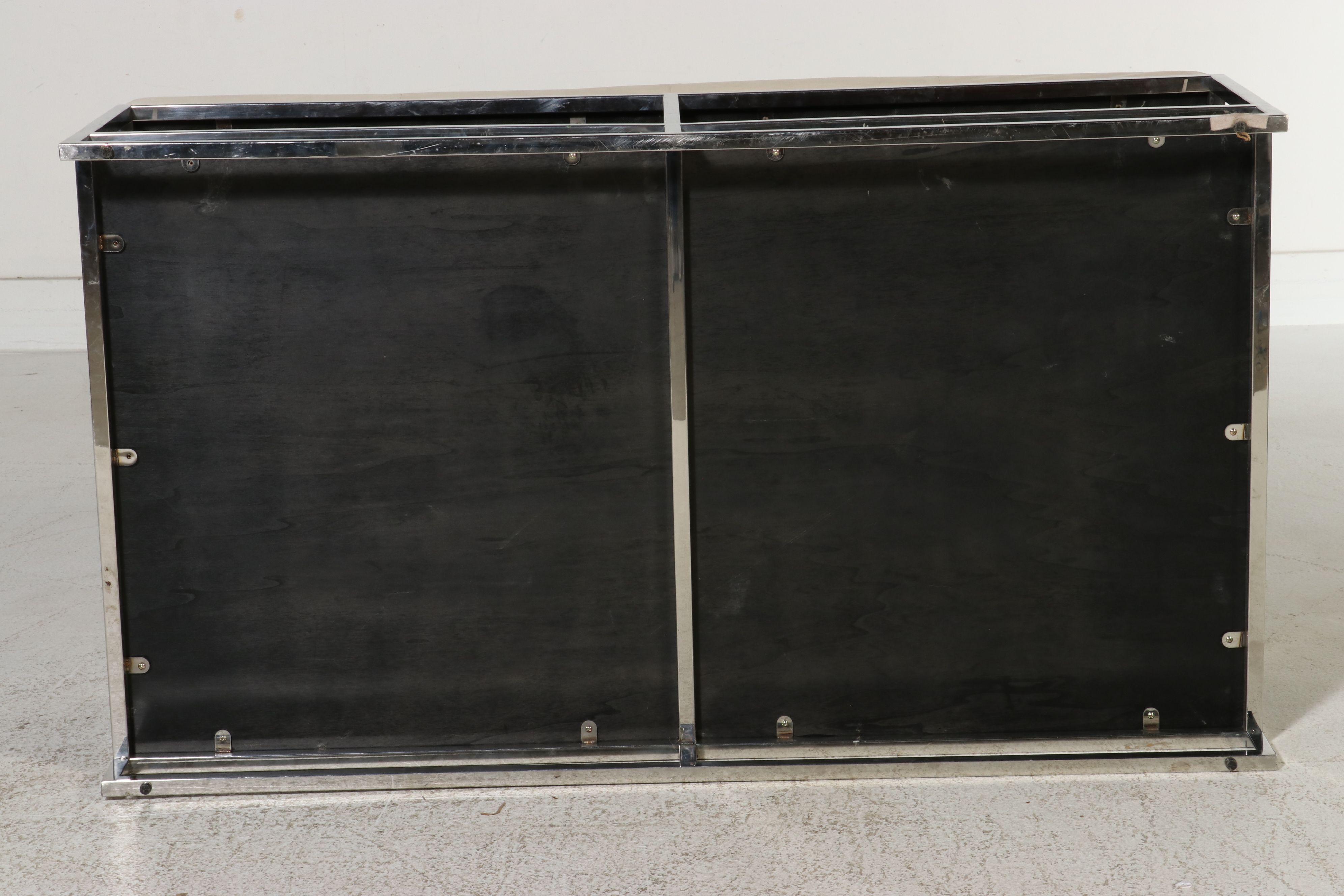 Mid Century Modern Style Chrome and Zebrawood Veneer Ottoman Coffee Table