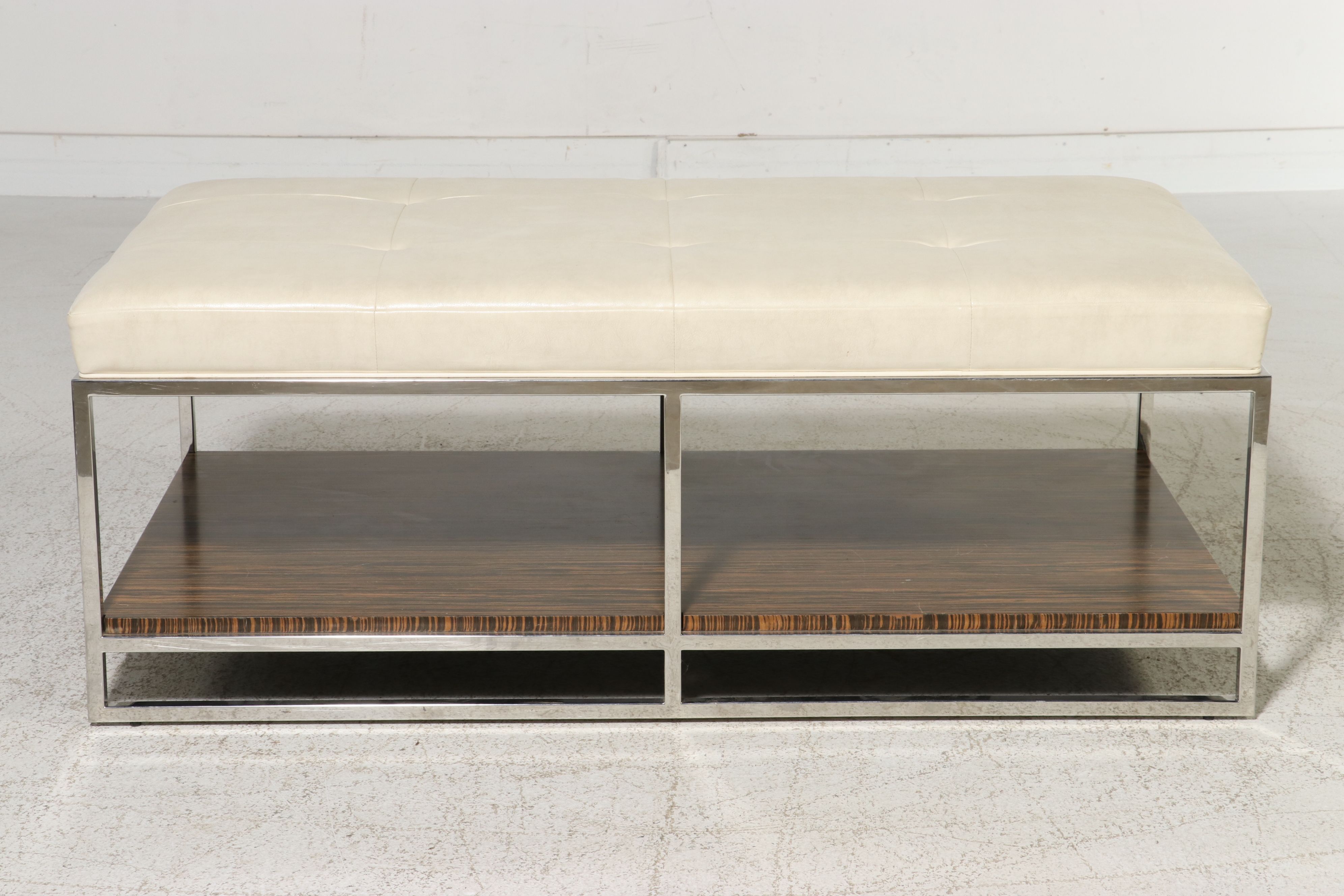 Mid Century Modern Style Chrome and Zebrawood Veneer Ottoman Coffee Table