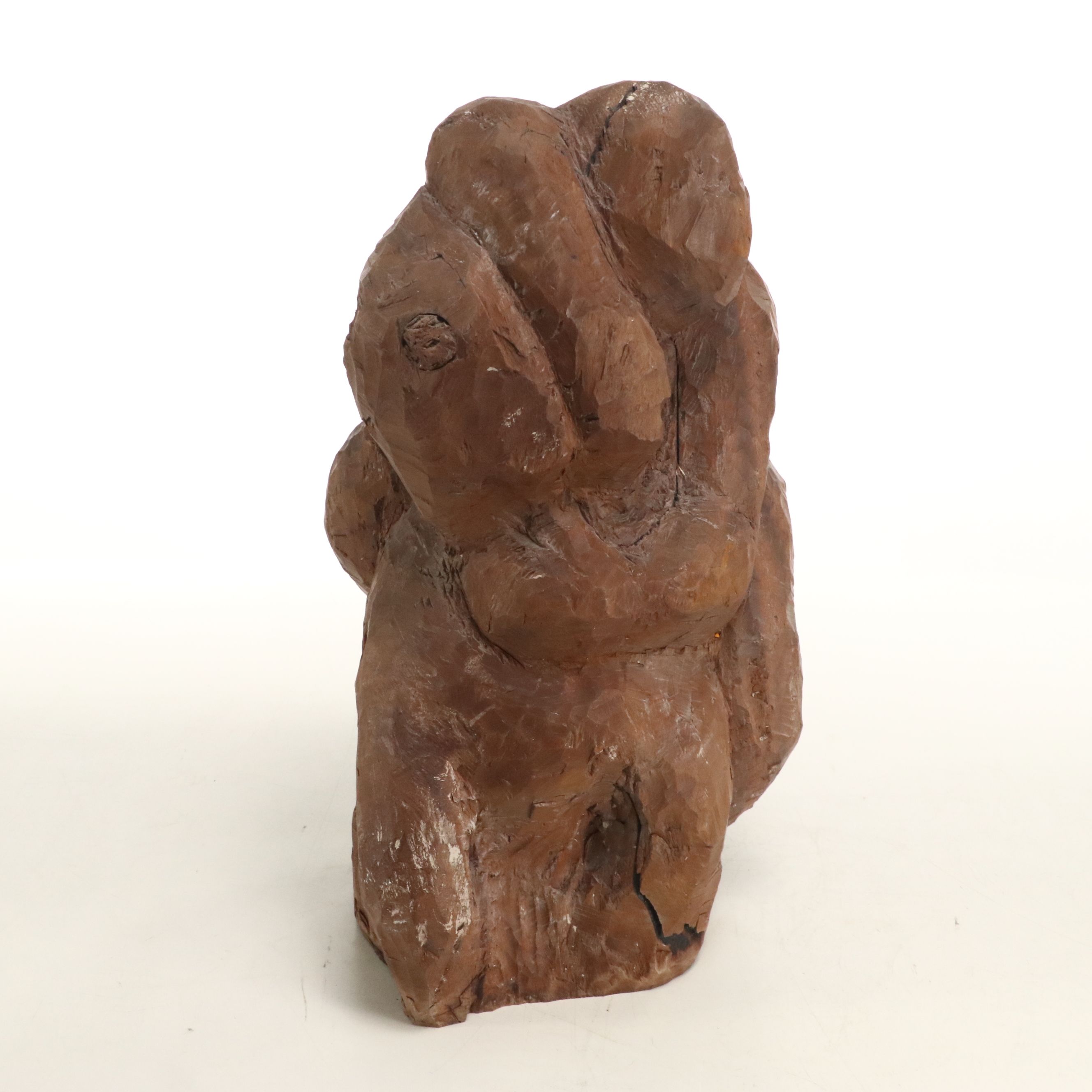 Carved Wood Knot of Crouched Forlorn Figure