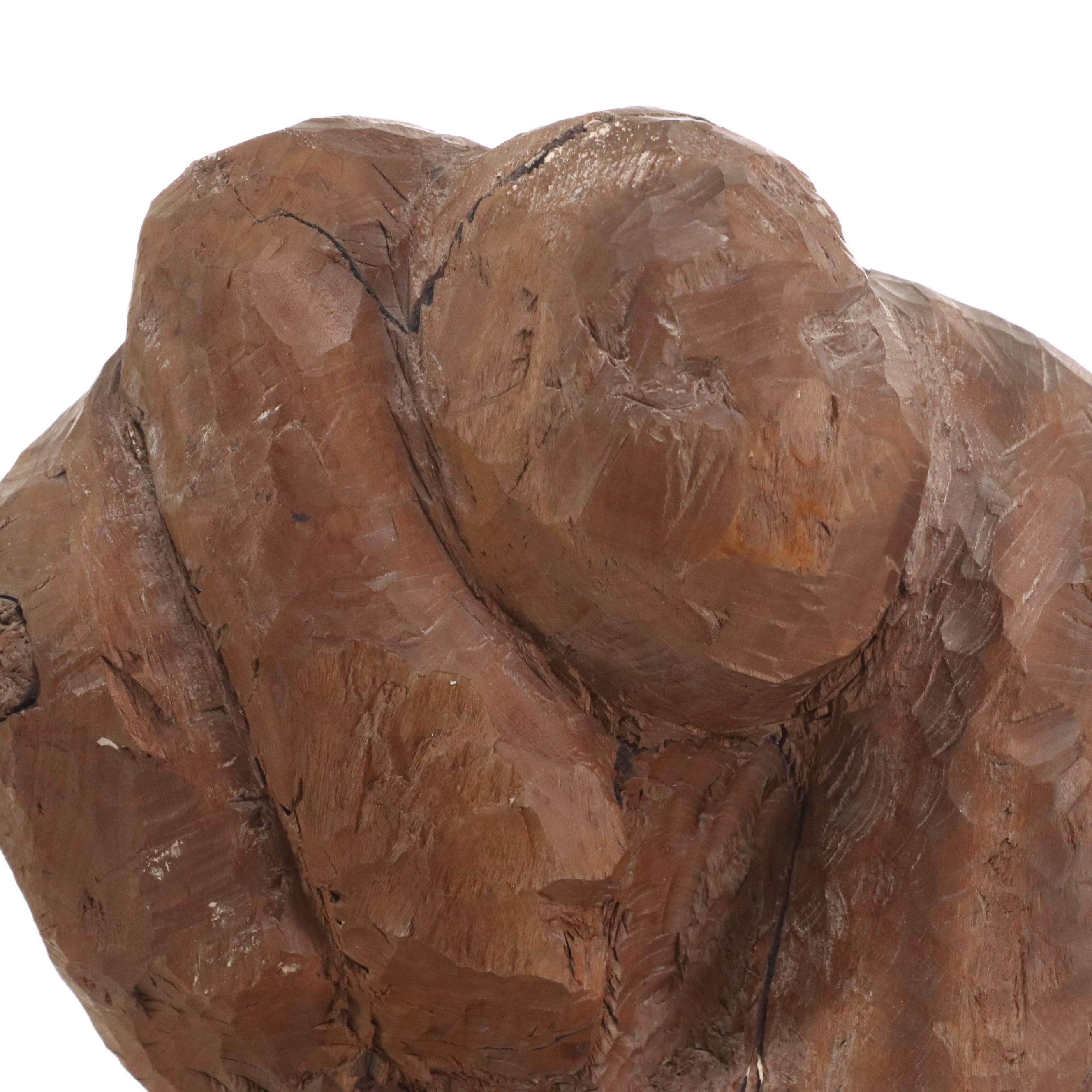 Carved Wood Knot of Crouched Forlorn Figure