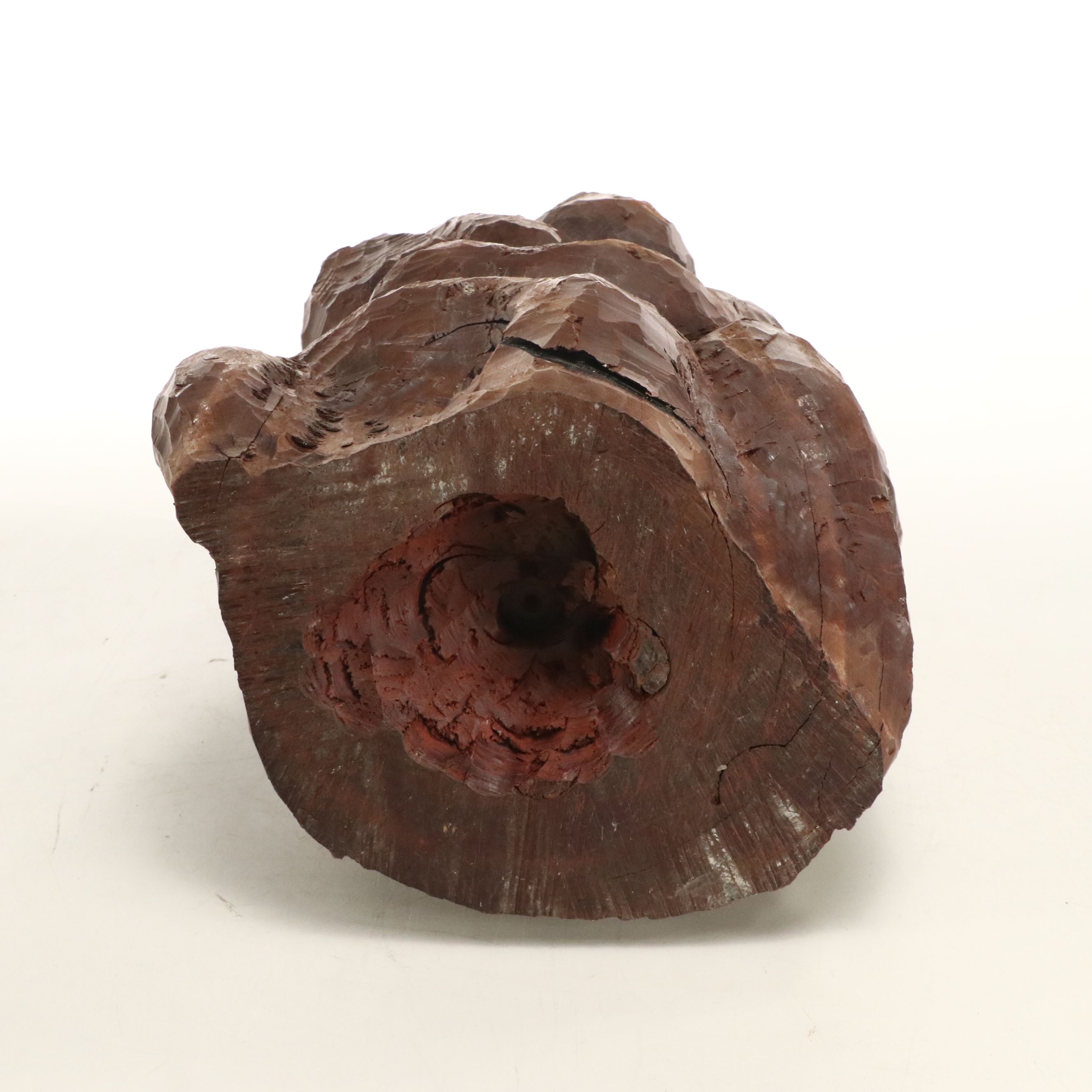 Carved Wood Knot of Crouched Forlorn Figure