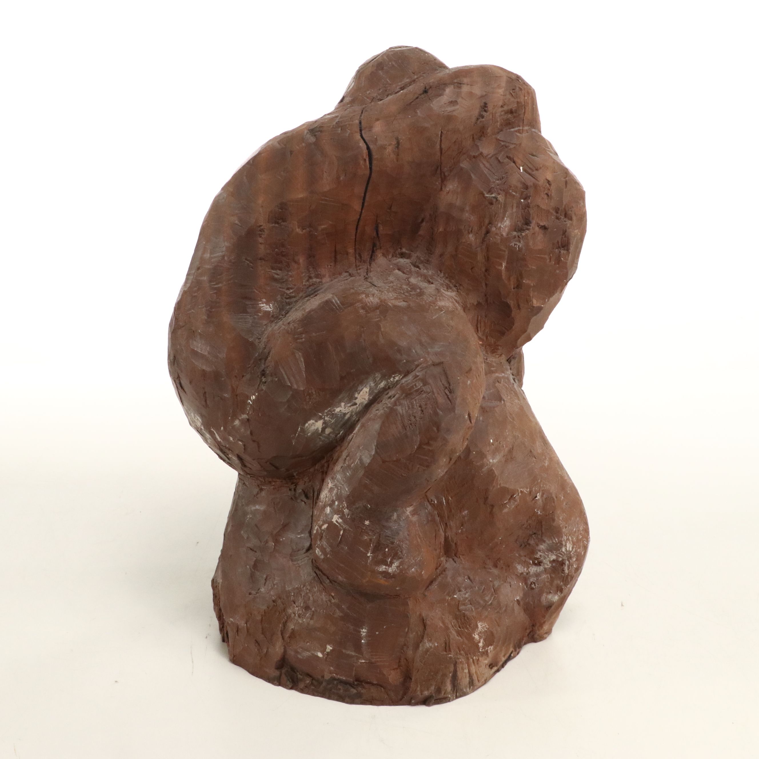 Carved Wood Knot of Crouched Forlorn Figure