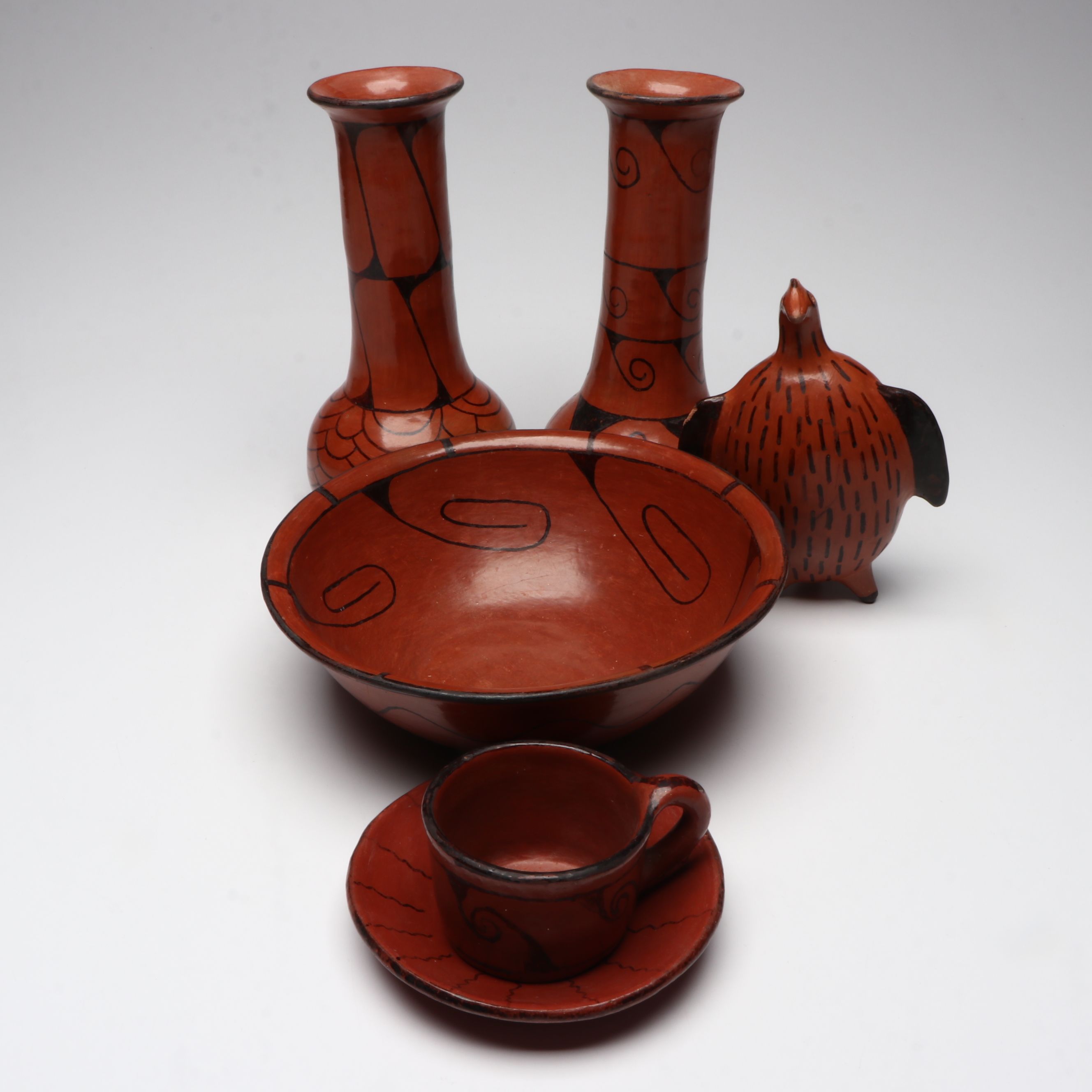 Southwestern Maricopa Style Hand-Painted Vases and Other Red Ware Pottery