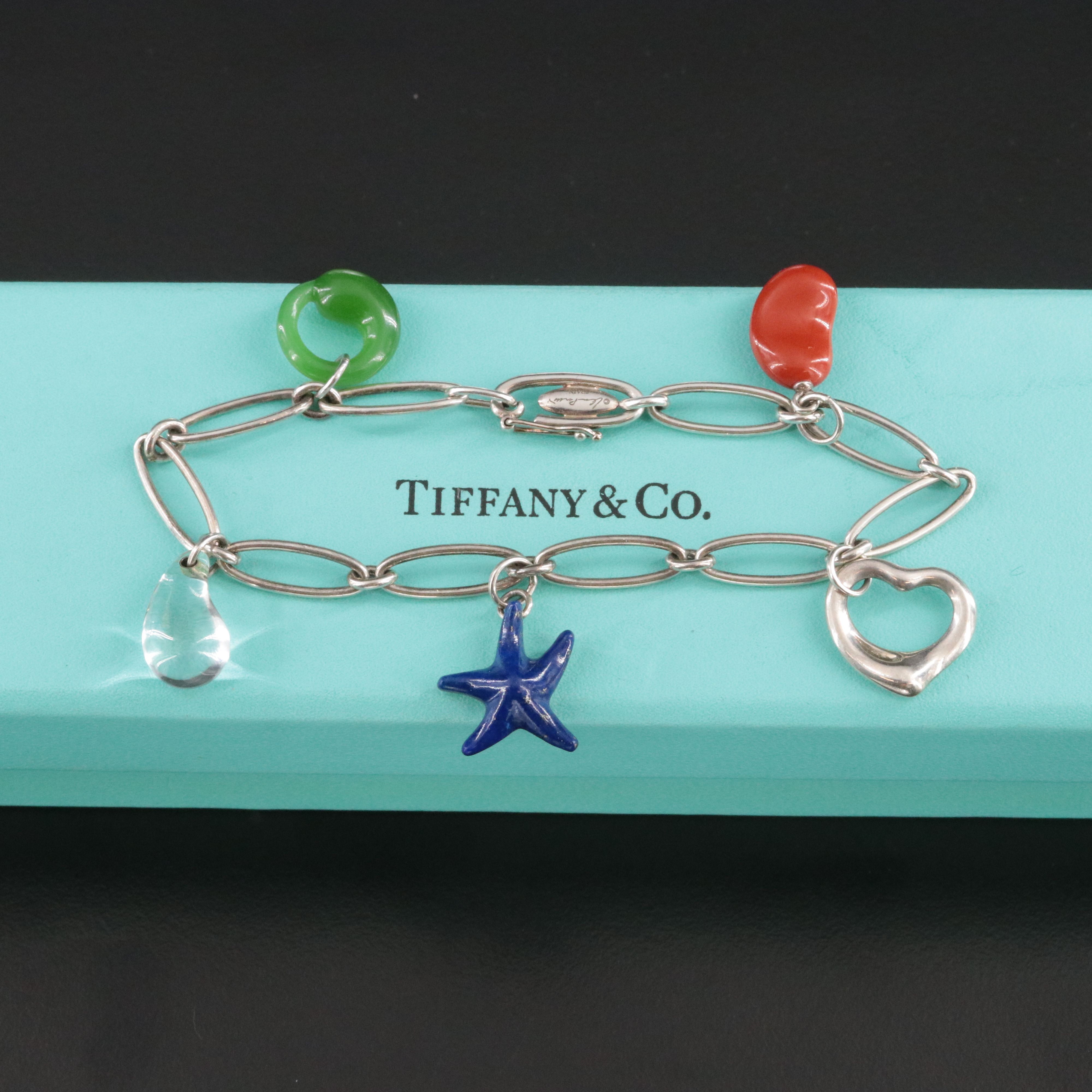 Elsa Peretti for Tiffany & Co. Sterling Five Charm Bracelet with Gemstones
