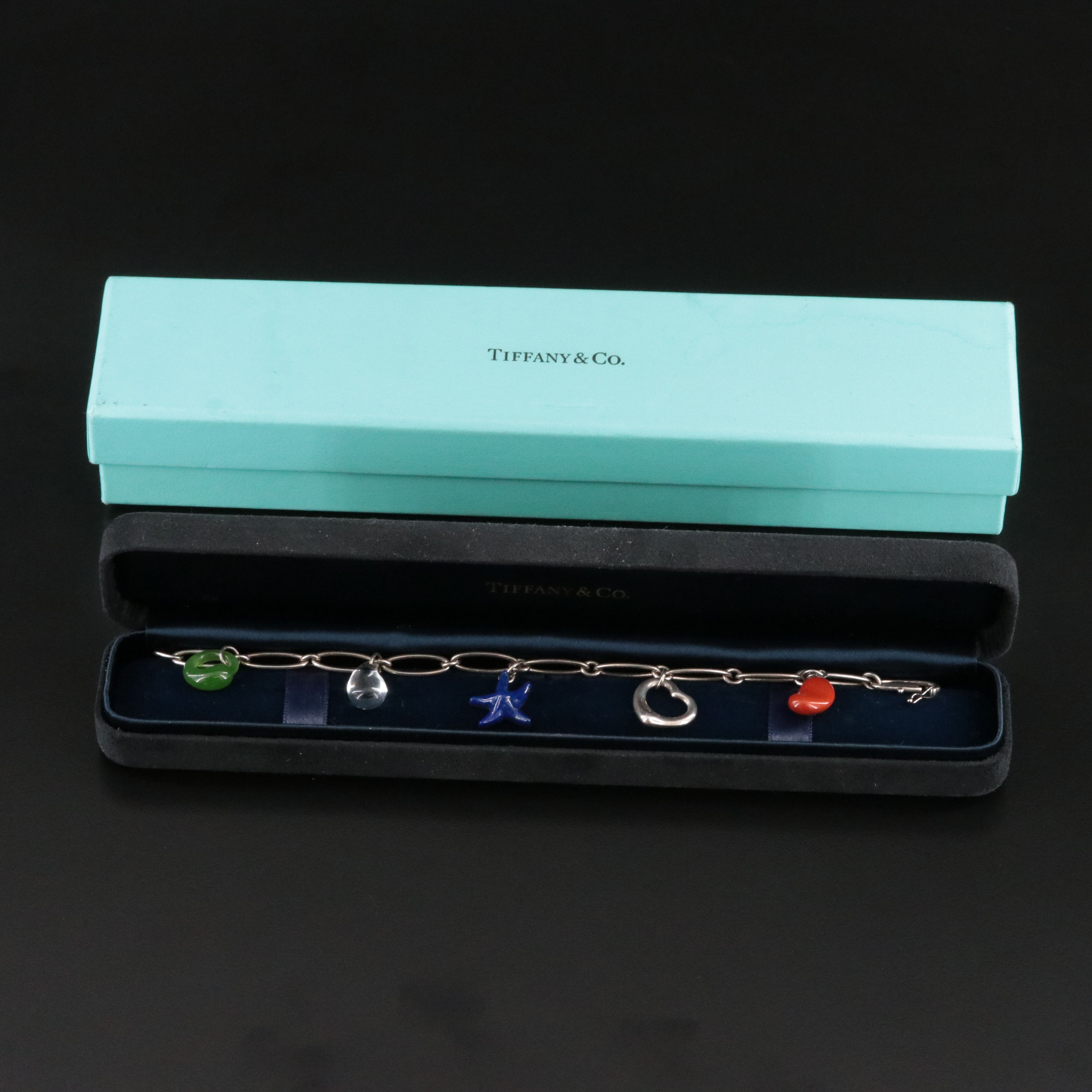 Elsa Peretti for Tiffany & Co. Sterling Five Charm Bracelet with Gemstones