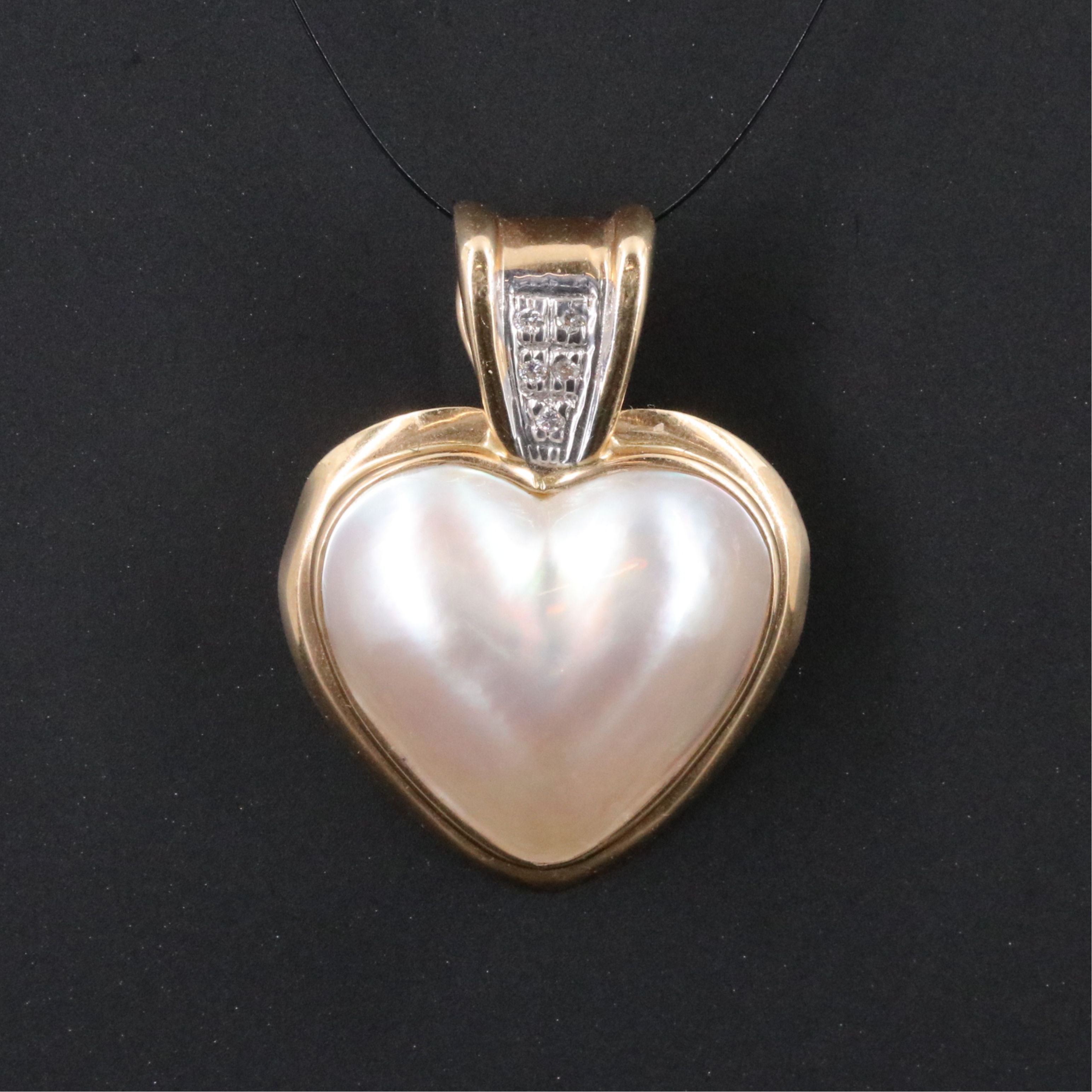 14K Mabé Pearl and Diamond Heart Enhancer Pendant