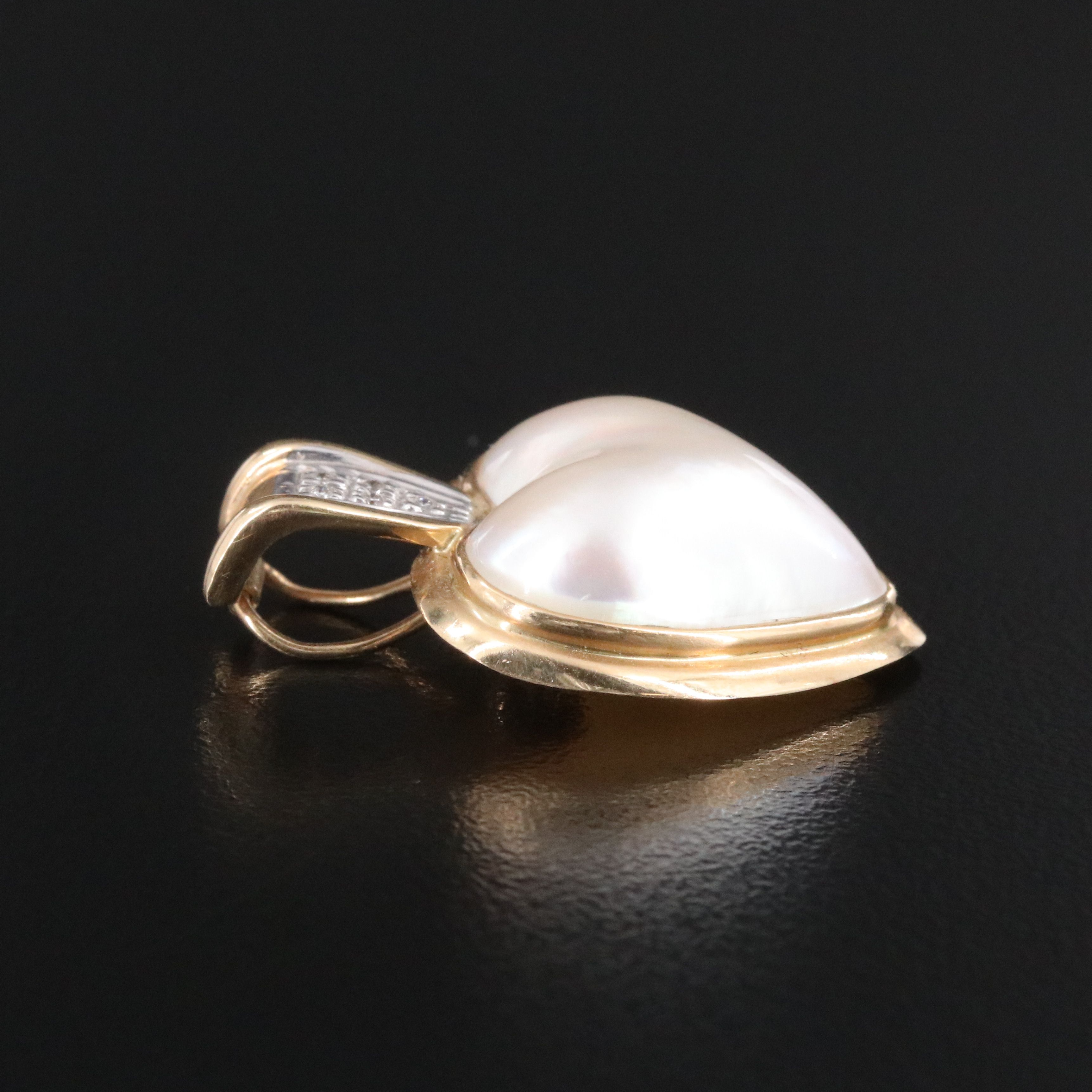 14K Mabé Pearl and Diamond Heart Enhancer Pendant