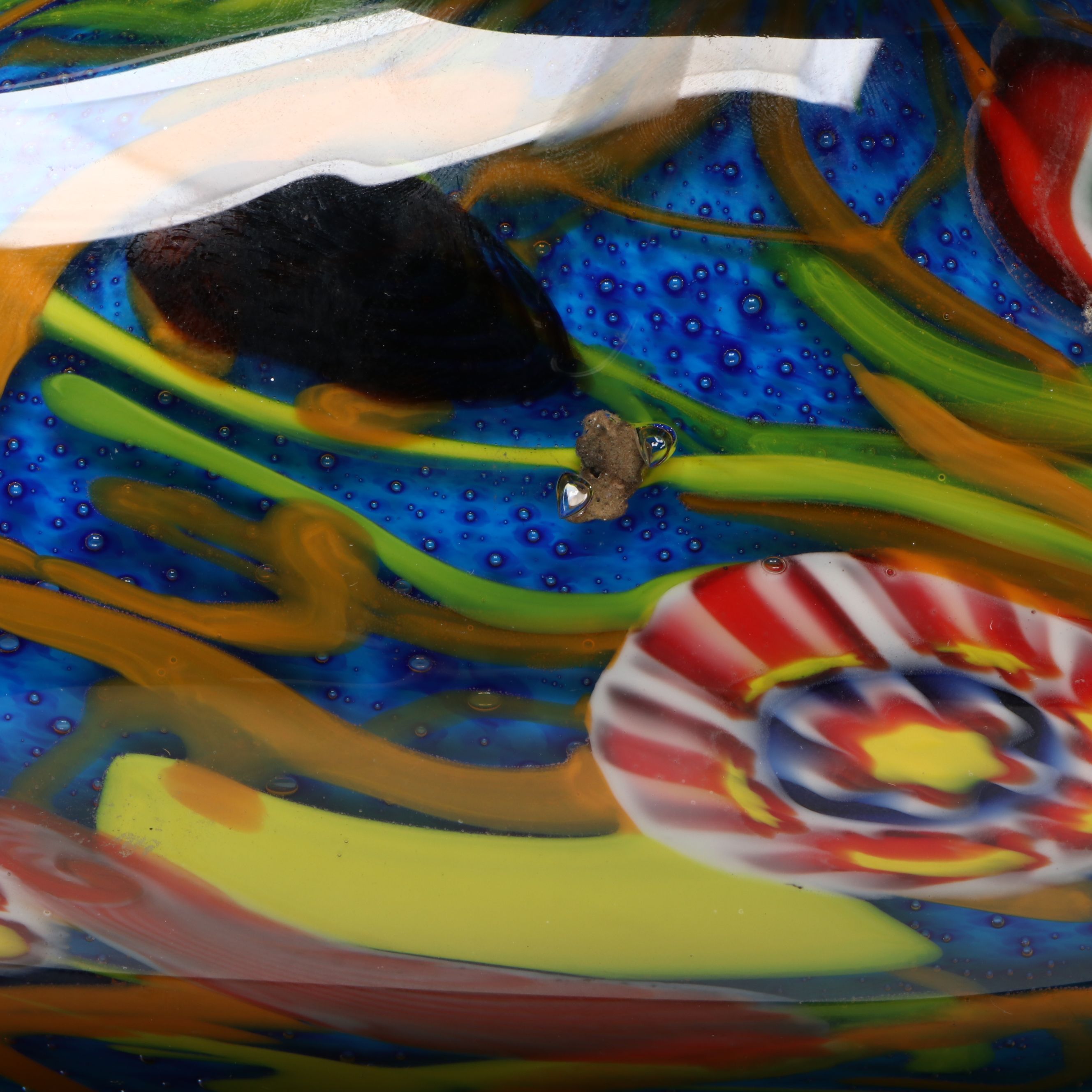 Murano Style Handblown Multicolor Art Glass Vase on Wood Stand