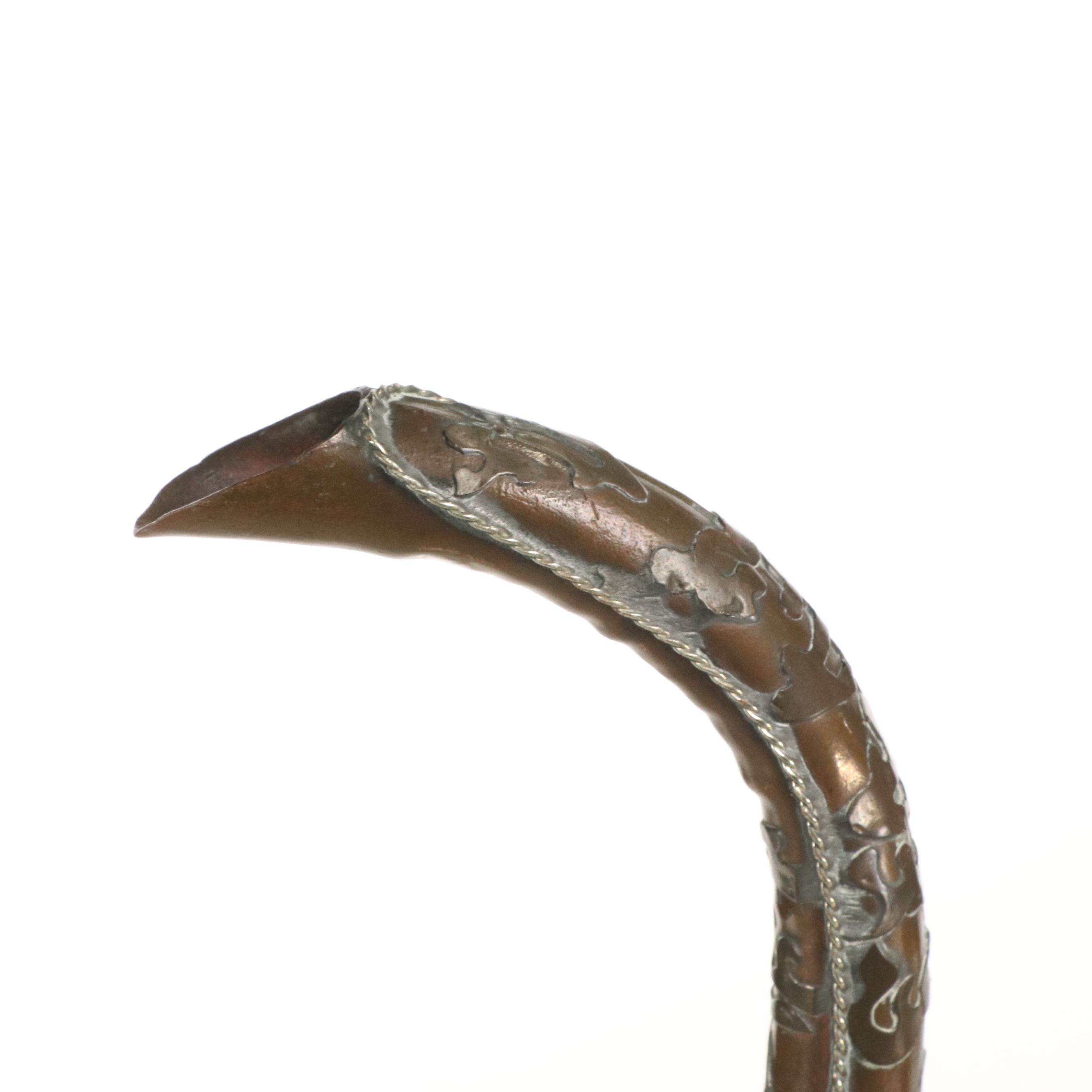 Indian Style Patinated Copper Ewer with Metal Accents