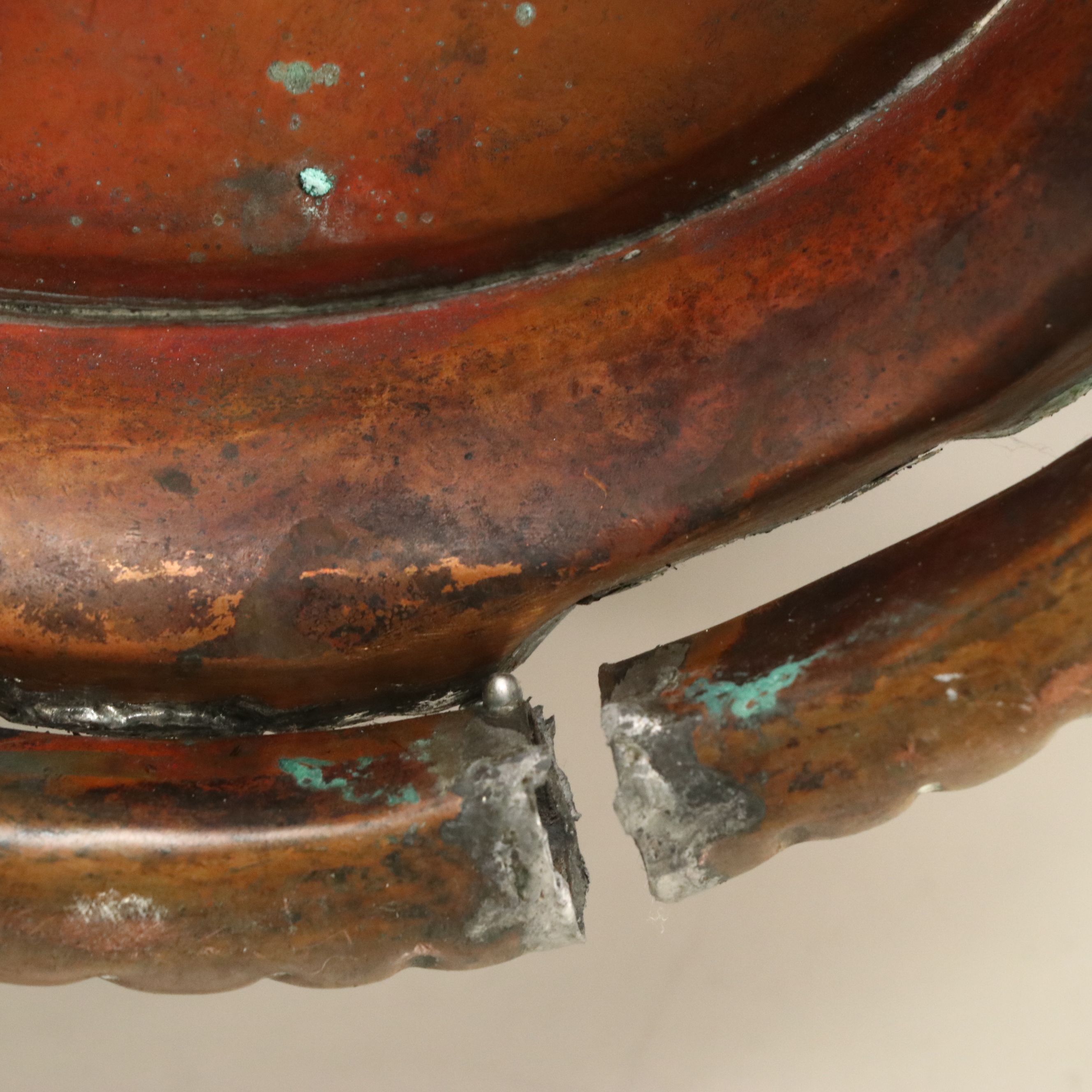 Indian Style Patinated Copper Ewer with Metal Accents