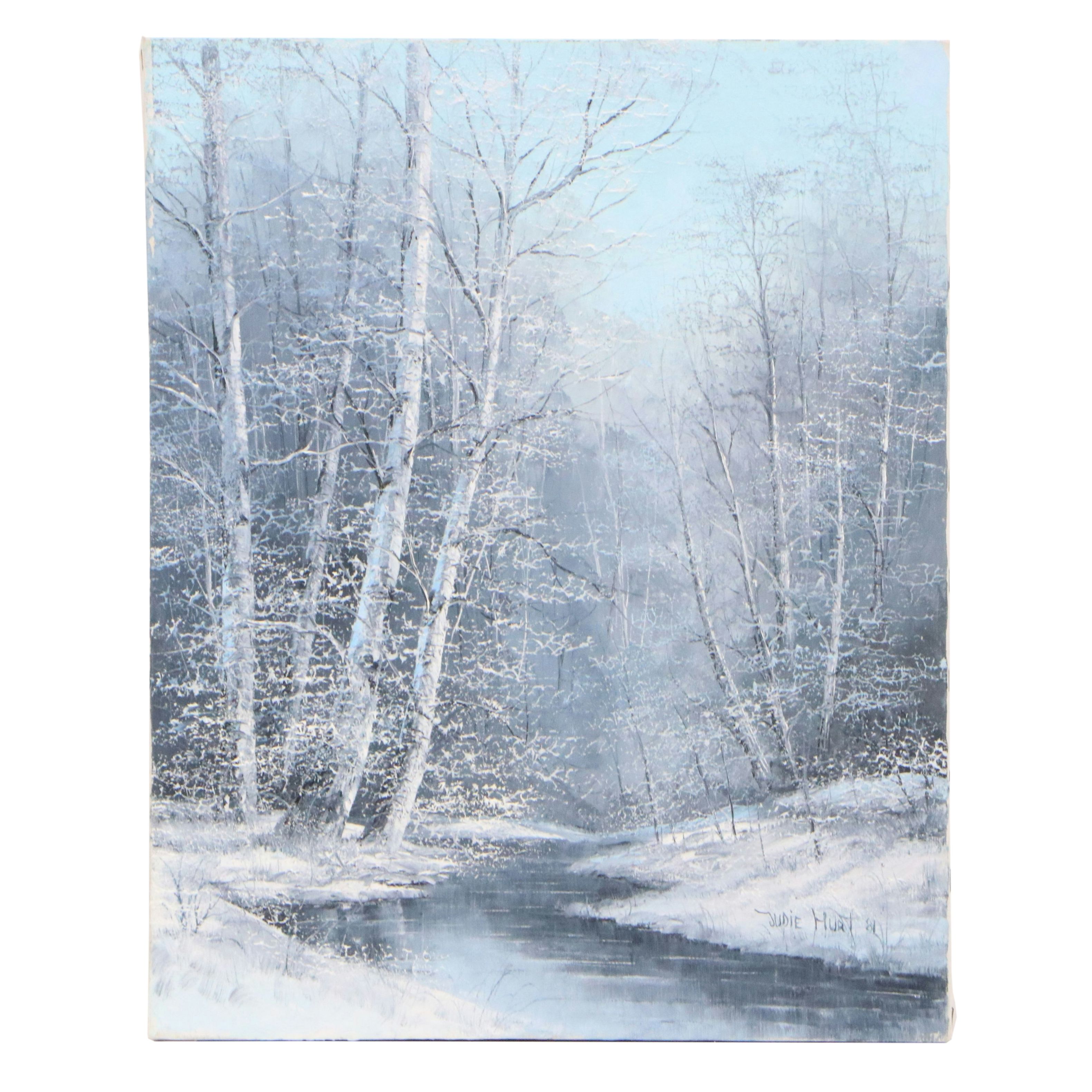 Judie Hurt Oil Painting "Winter Beauty," 1981