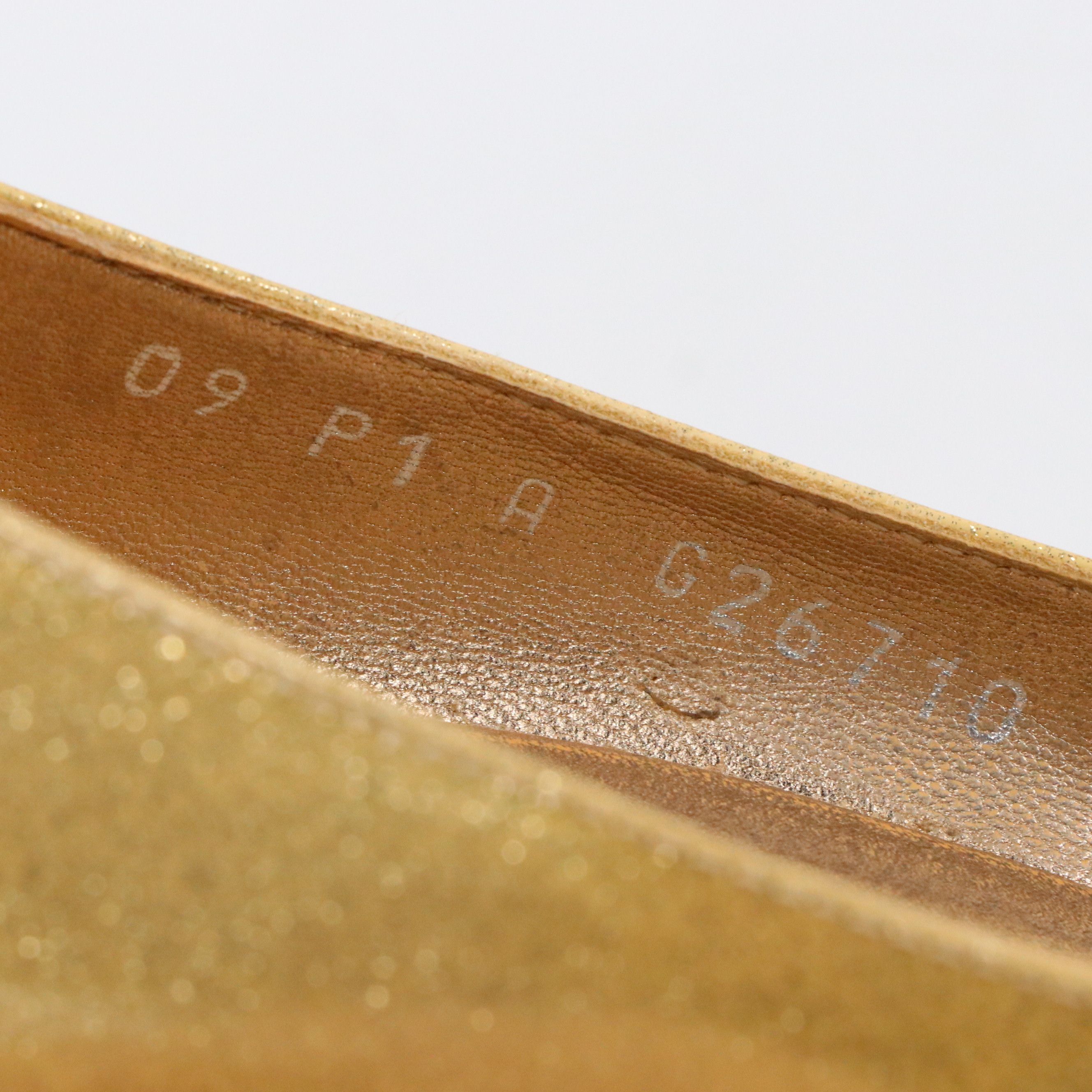 Chanel Glittery Patent Leather Cap Toe High Heel Pumps in Gold and Black