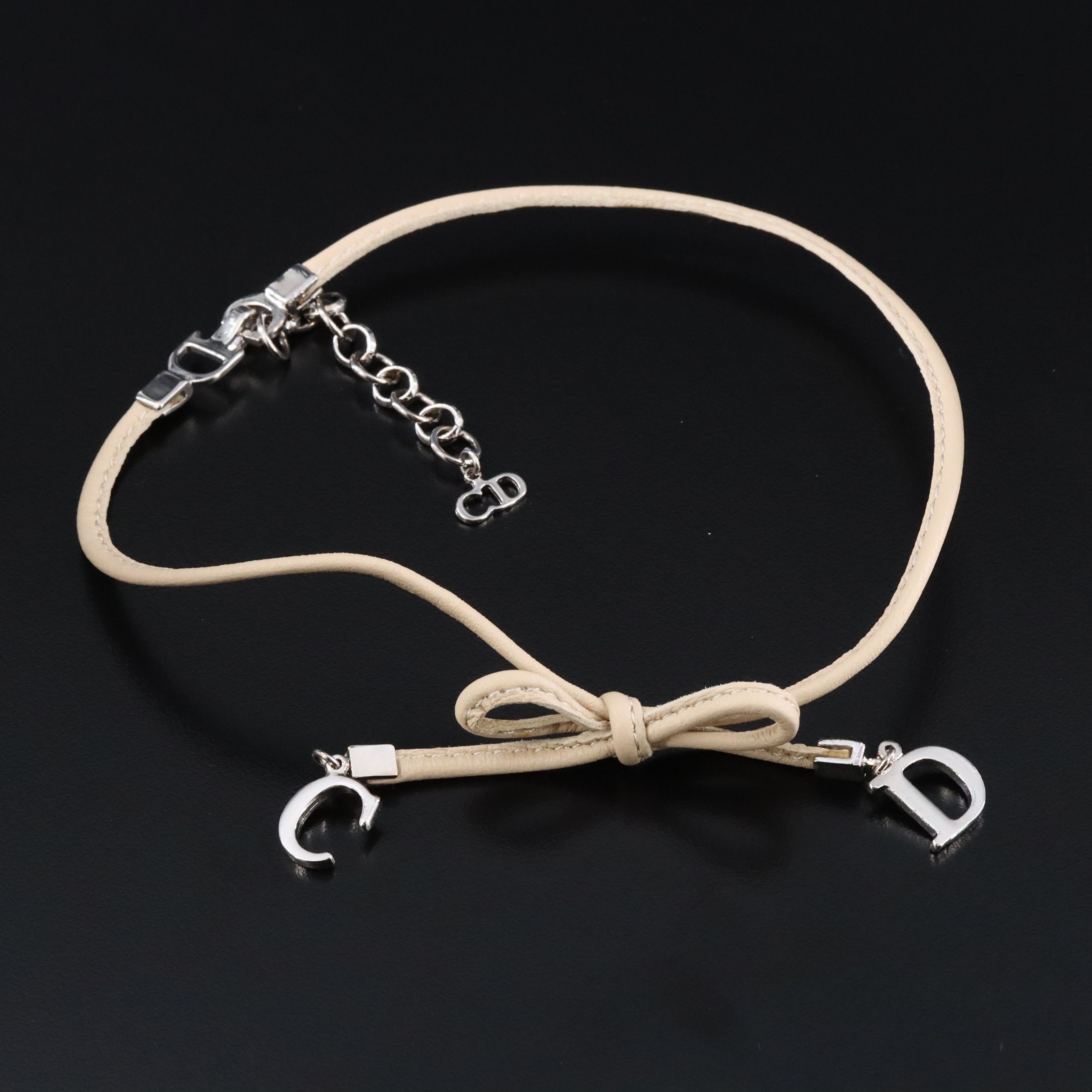 Christian Dior CD Bow Leather Choker Necklace