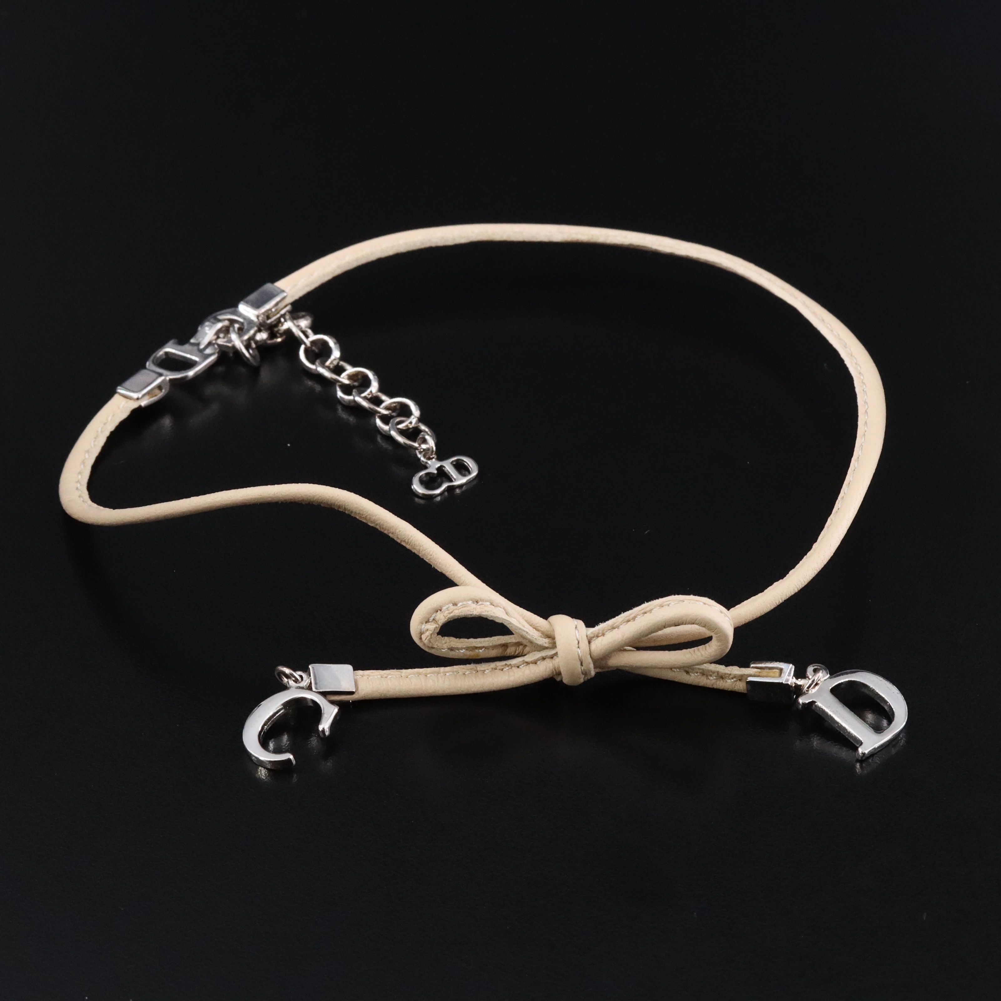 Christian Dior CD Bow Leather Choker Necklace
