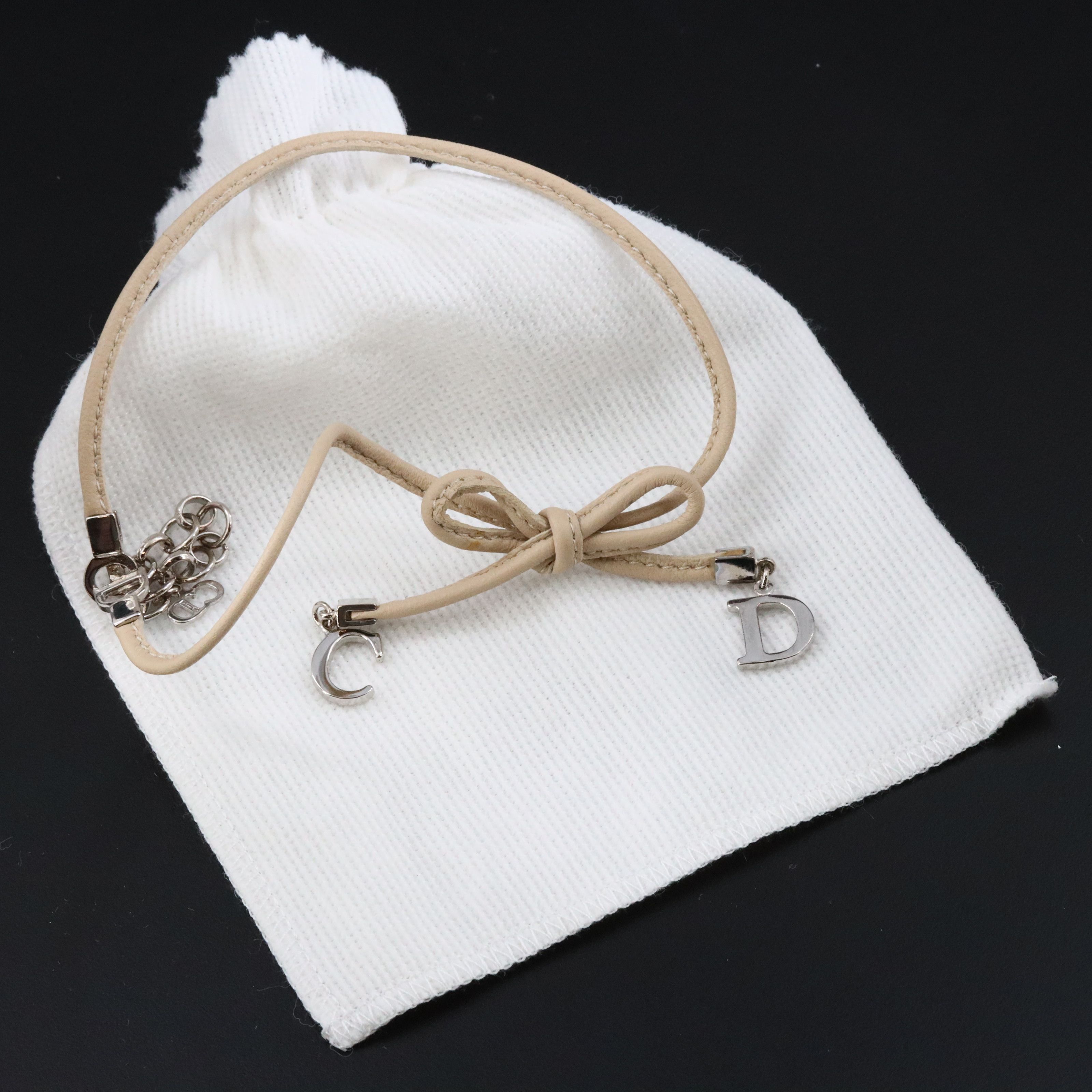 Christian Dior CD Bow Leather Choker Necklace