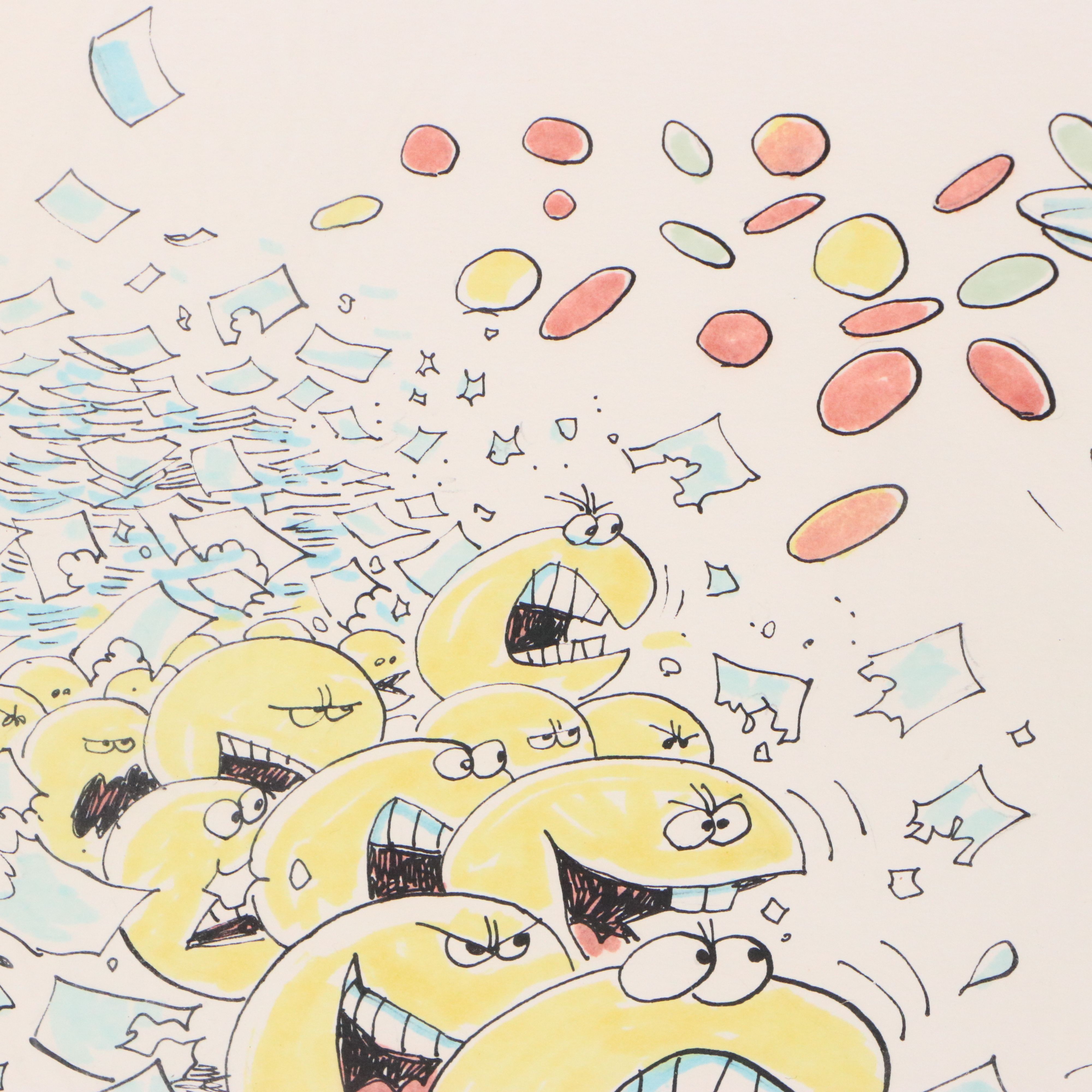 American Ink and Watercolor Political Cartoon Illustration, 1980s