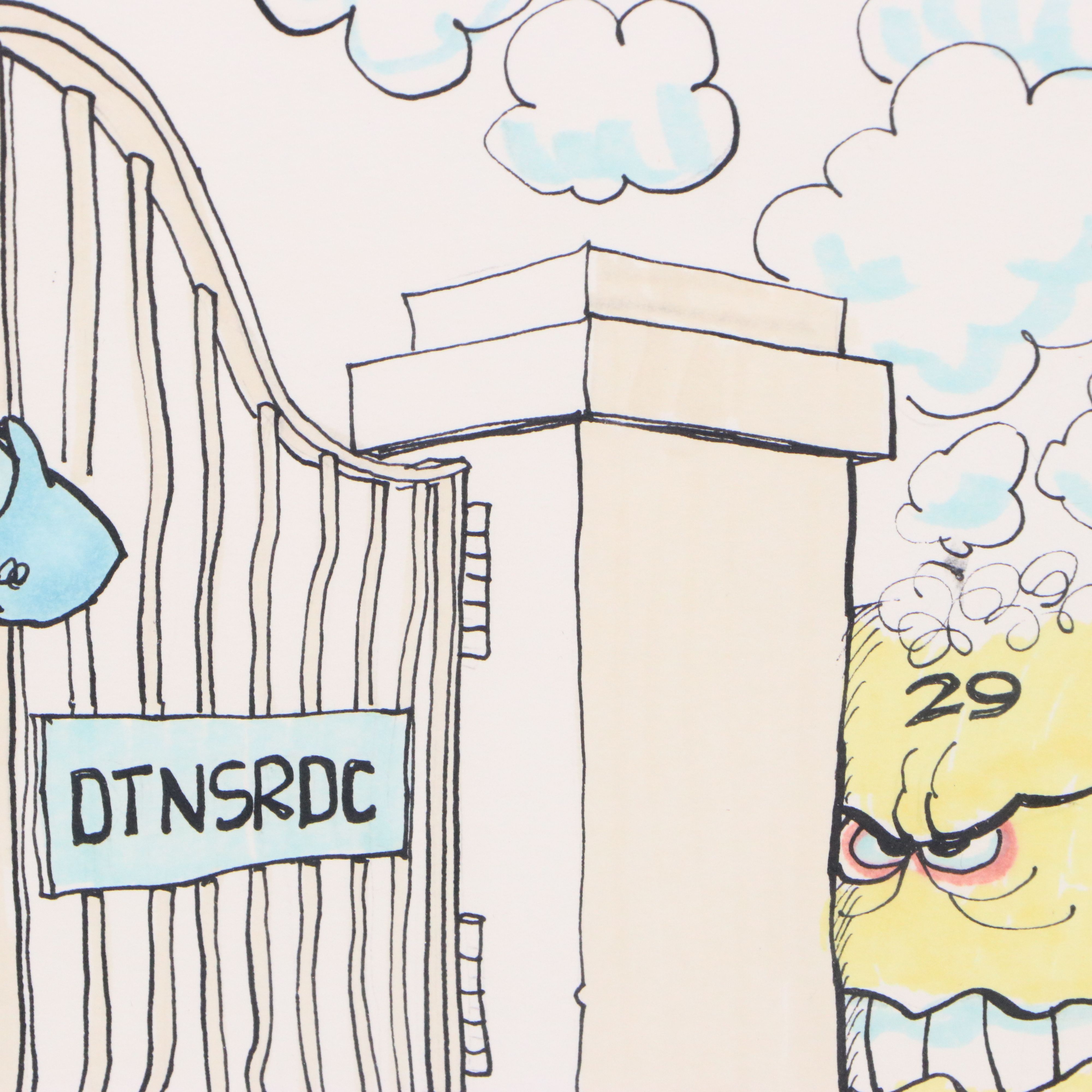 American Ink and Watercolor Political Cartoon Illustration, 1980s