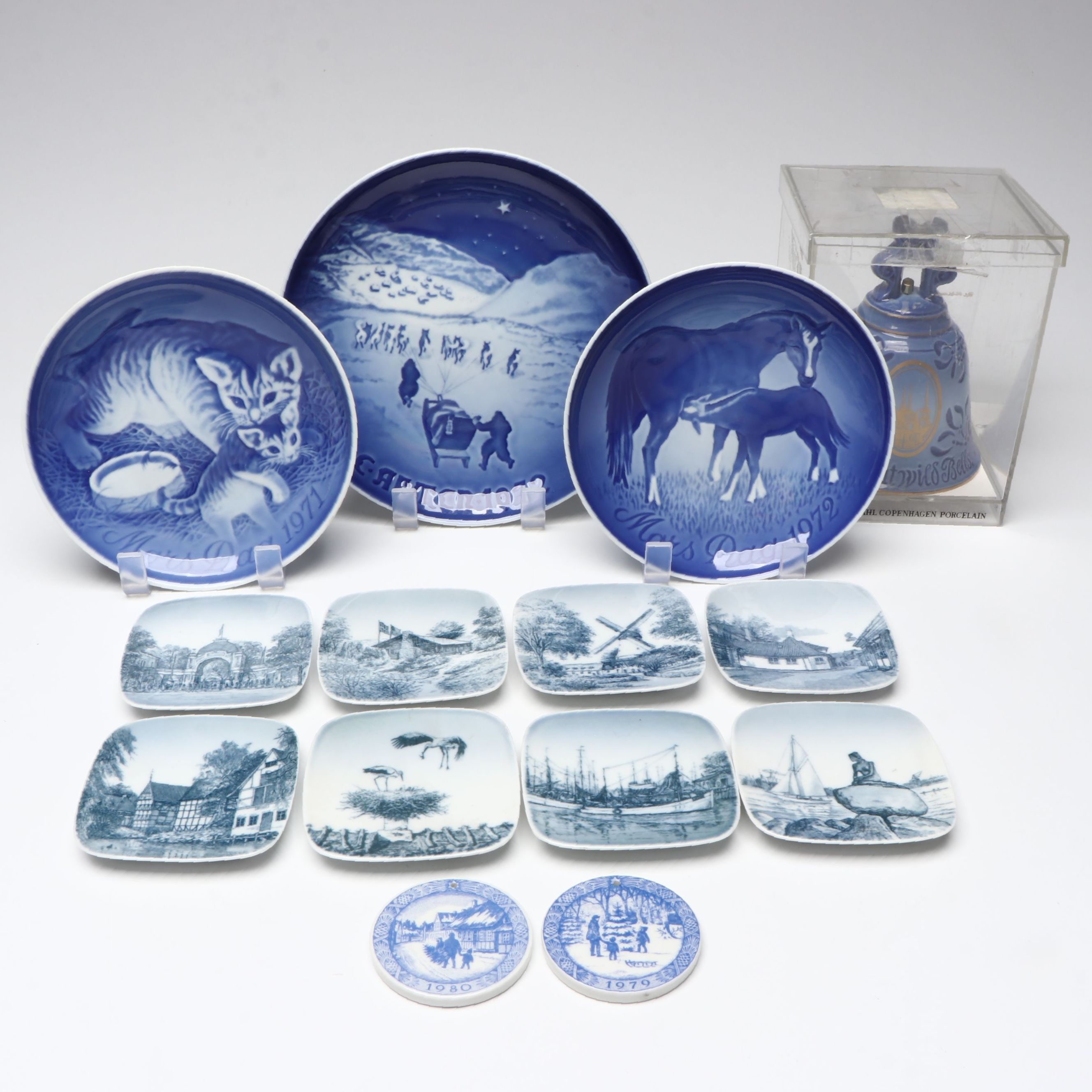 Bing & Grøndahl Porcelain Collector Plates, Medallions, and Bell, Vintage
