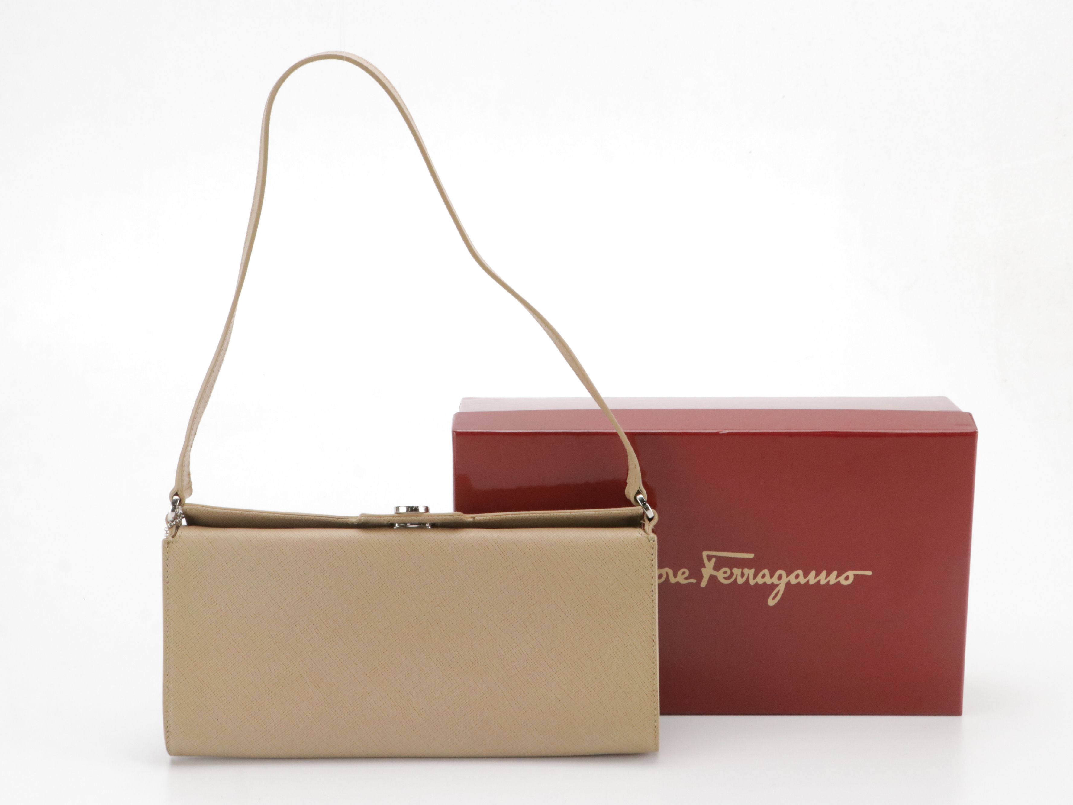 Salvatore Ferragamo Gancini Baguette in Saffiano Leather with Box