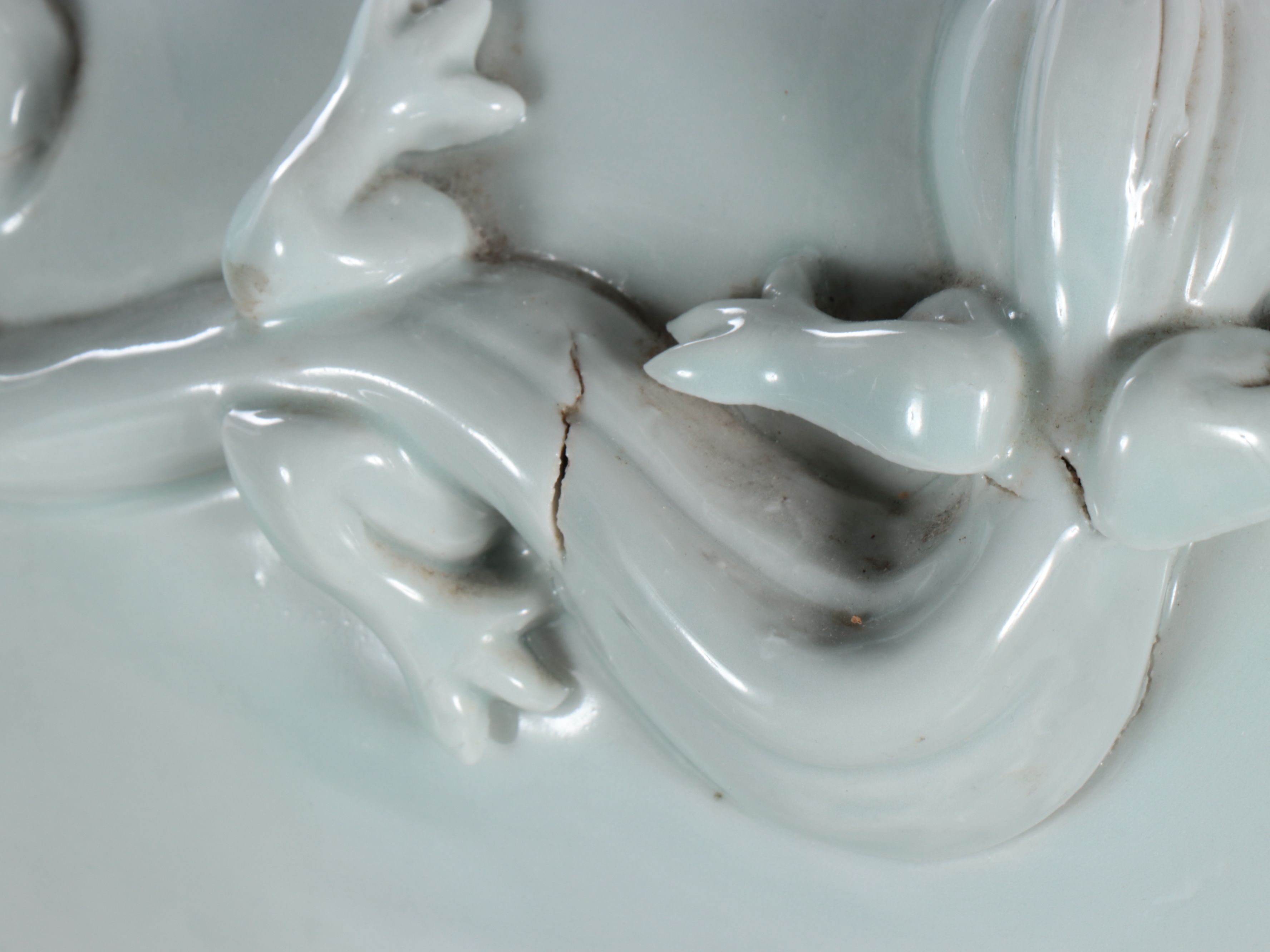 Chinese Blanc de Chine Vase with Guardian Lion Handles and Relief Dragons