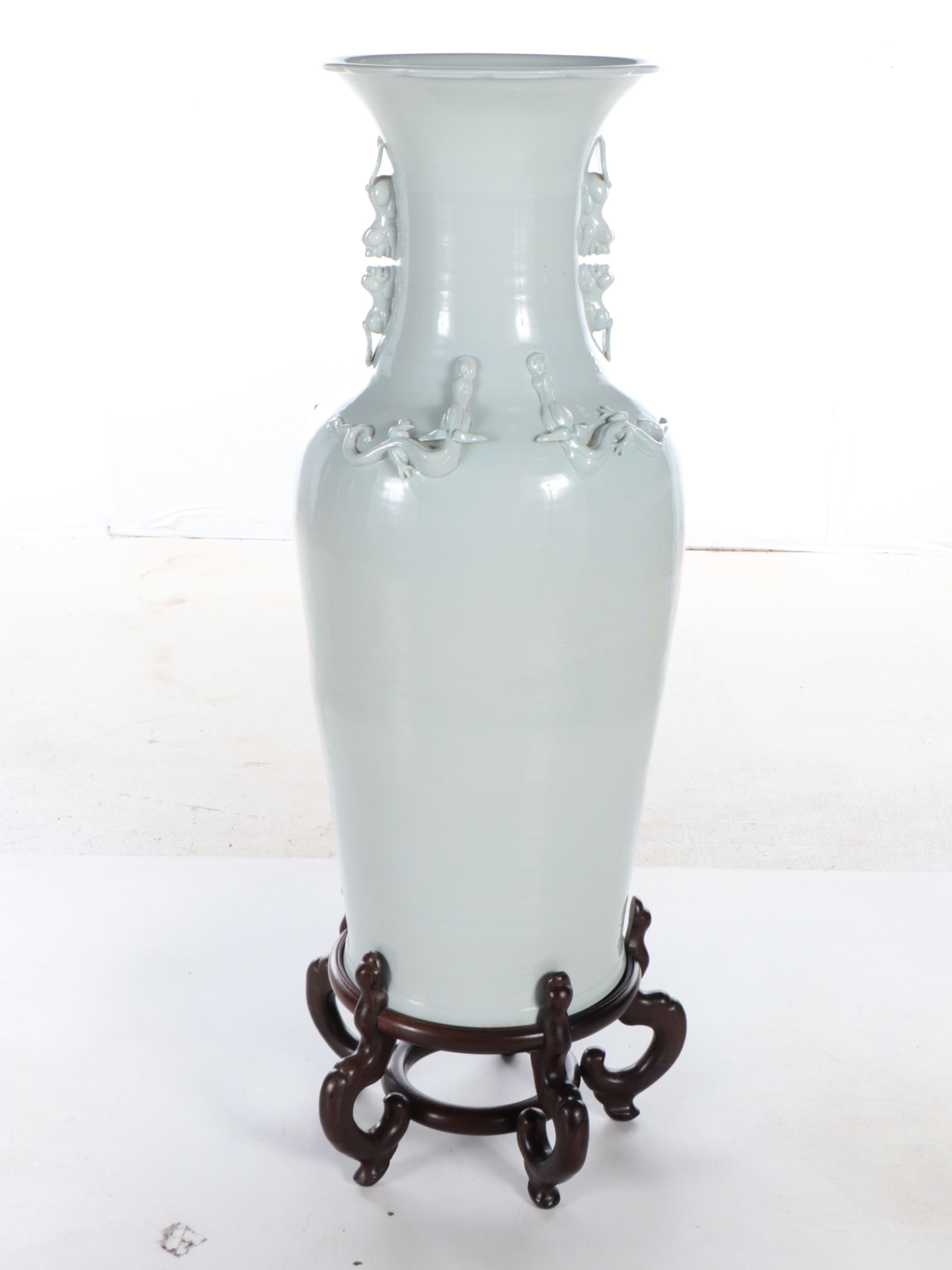 Chinese Blanc de Chine Vase with Guardian Lion Handles and Relief Dragons