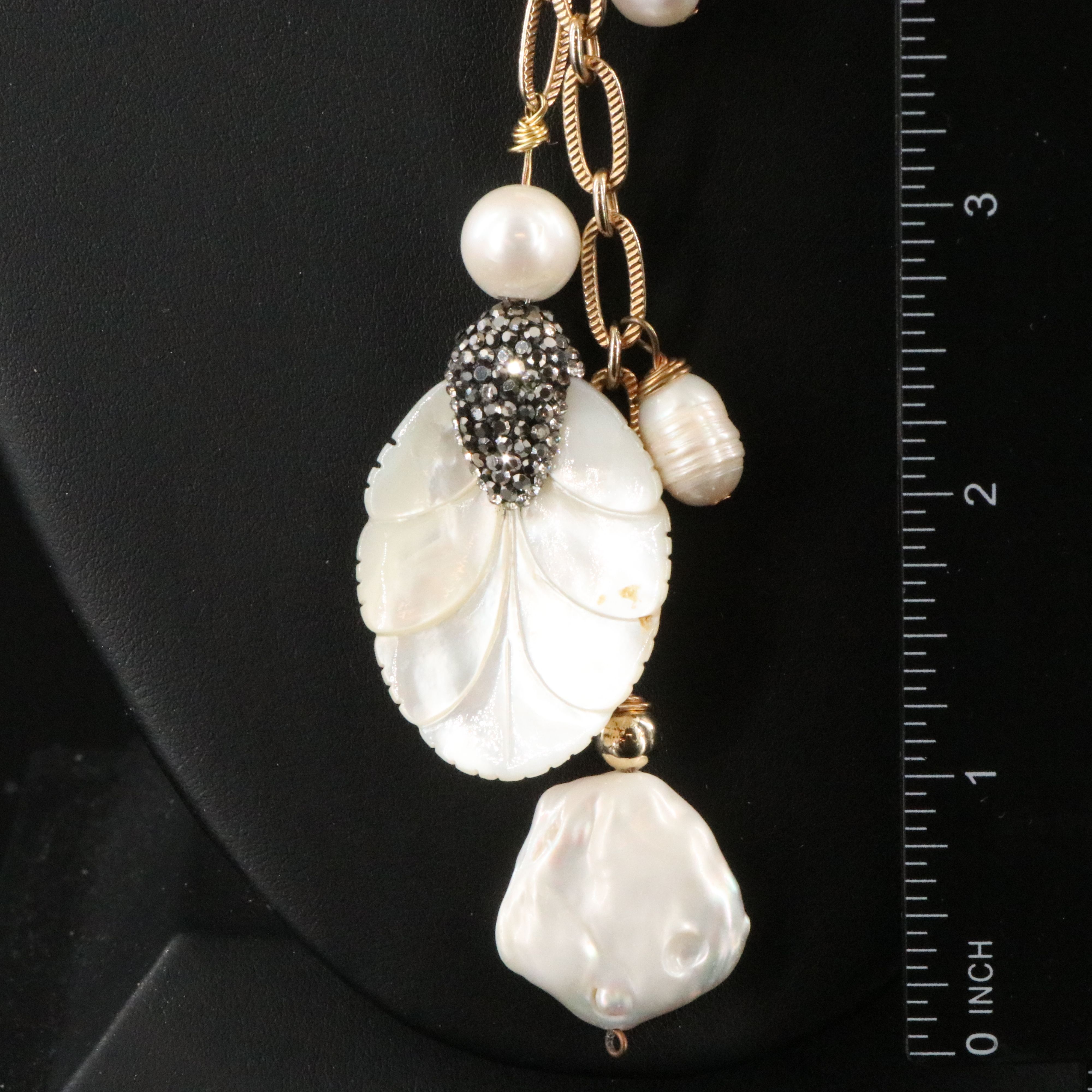 Pearl, Mother-of-Pearl and Glass Crystal Sautoir Necklace