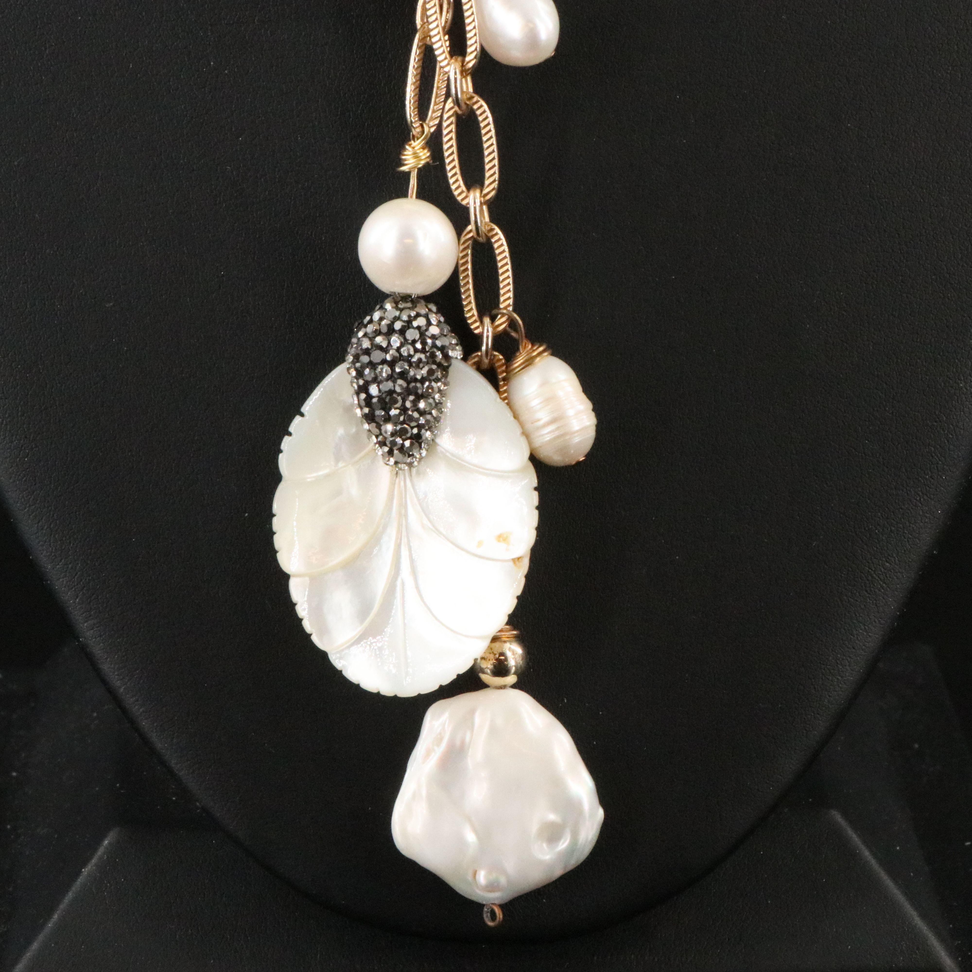 Pearl, Mother-of-Pearl and Glass Crystal Sautoir Necklace