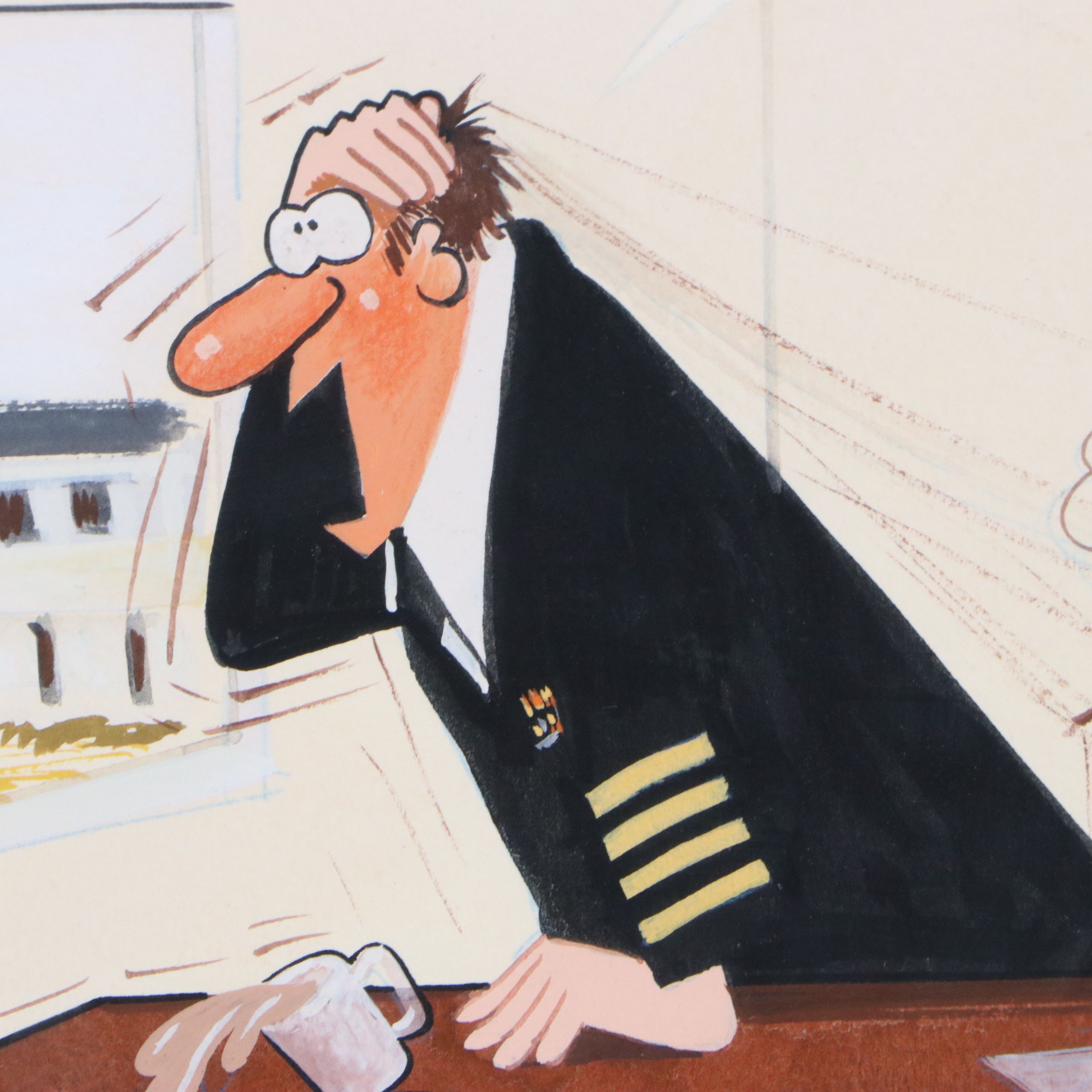 Gouache Political Cartoon Illustration of Fire Scene, Circa Late 20th Century