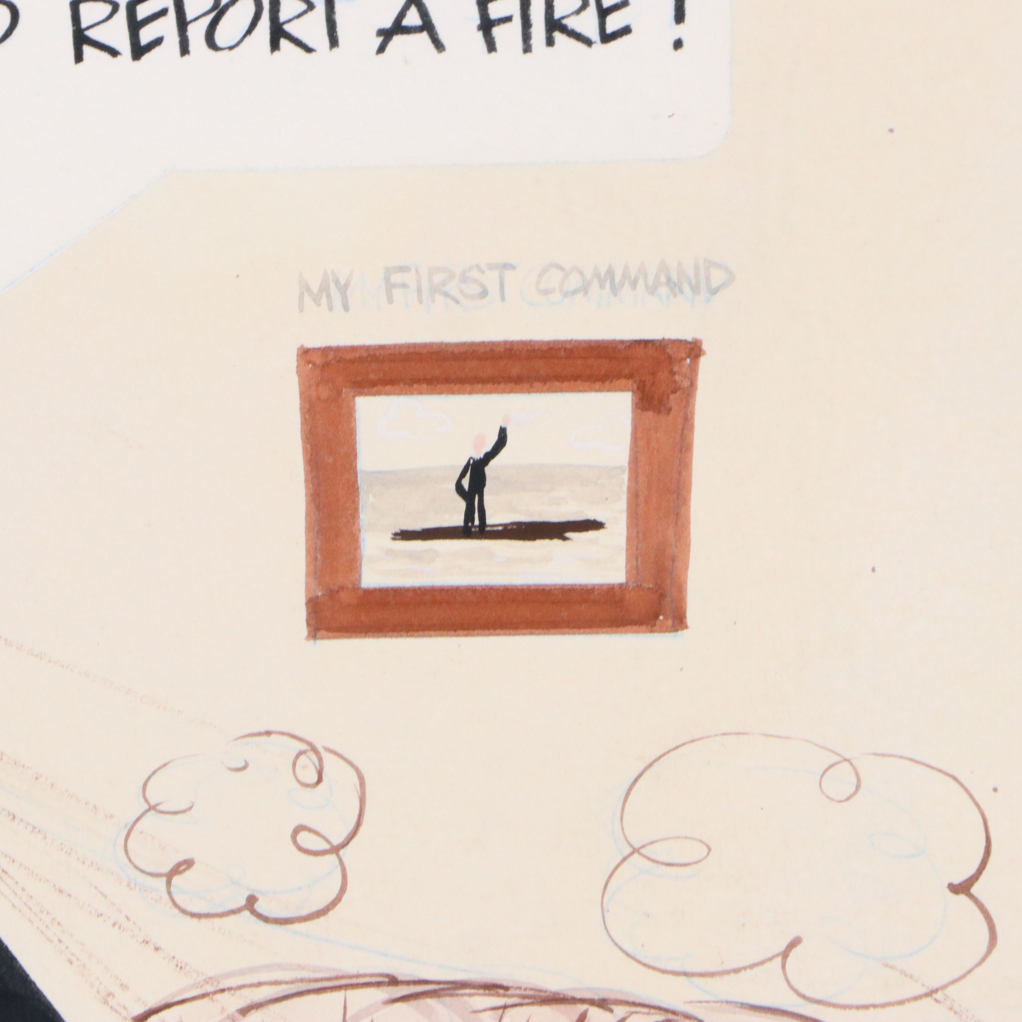 Gouache Political Cartoon Illustration of Fire Scene, Circa Late 20th Century