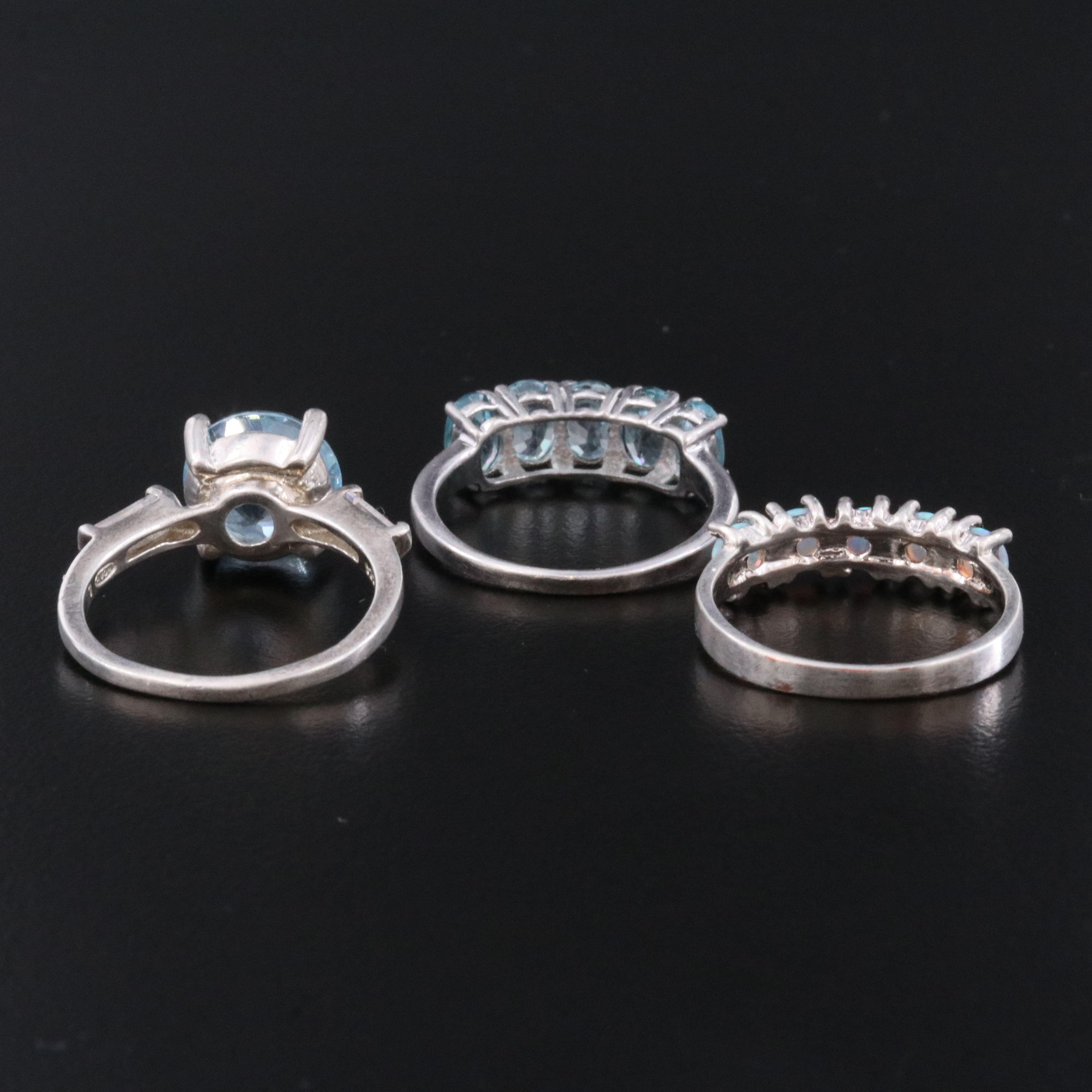 Sterling Blue Topaz, CZ and Opal Ring Collection