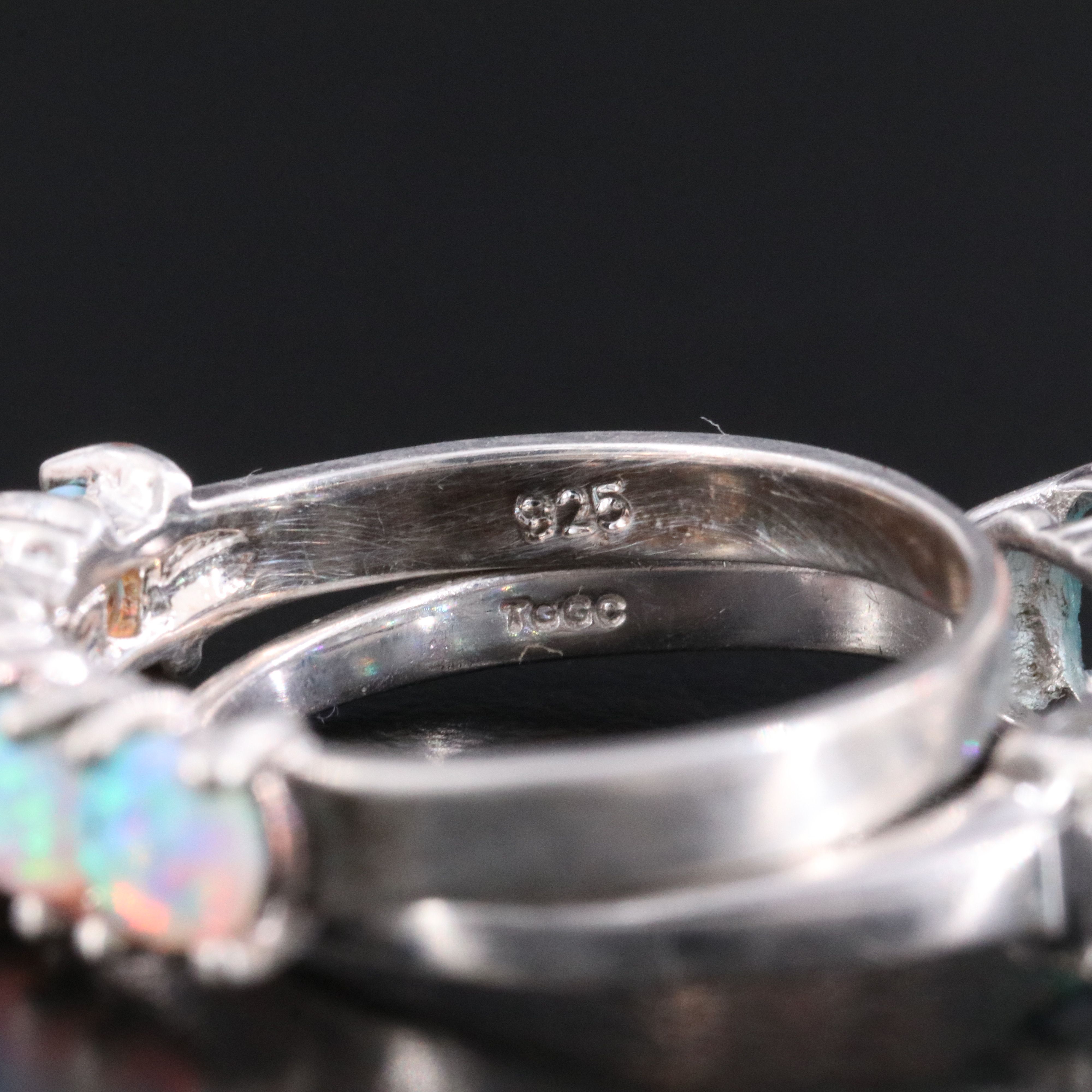 Sterling Blue Topaz, CZ and Opal Ring Collection